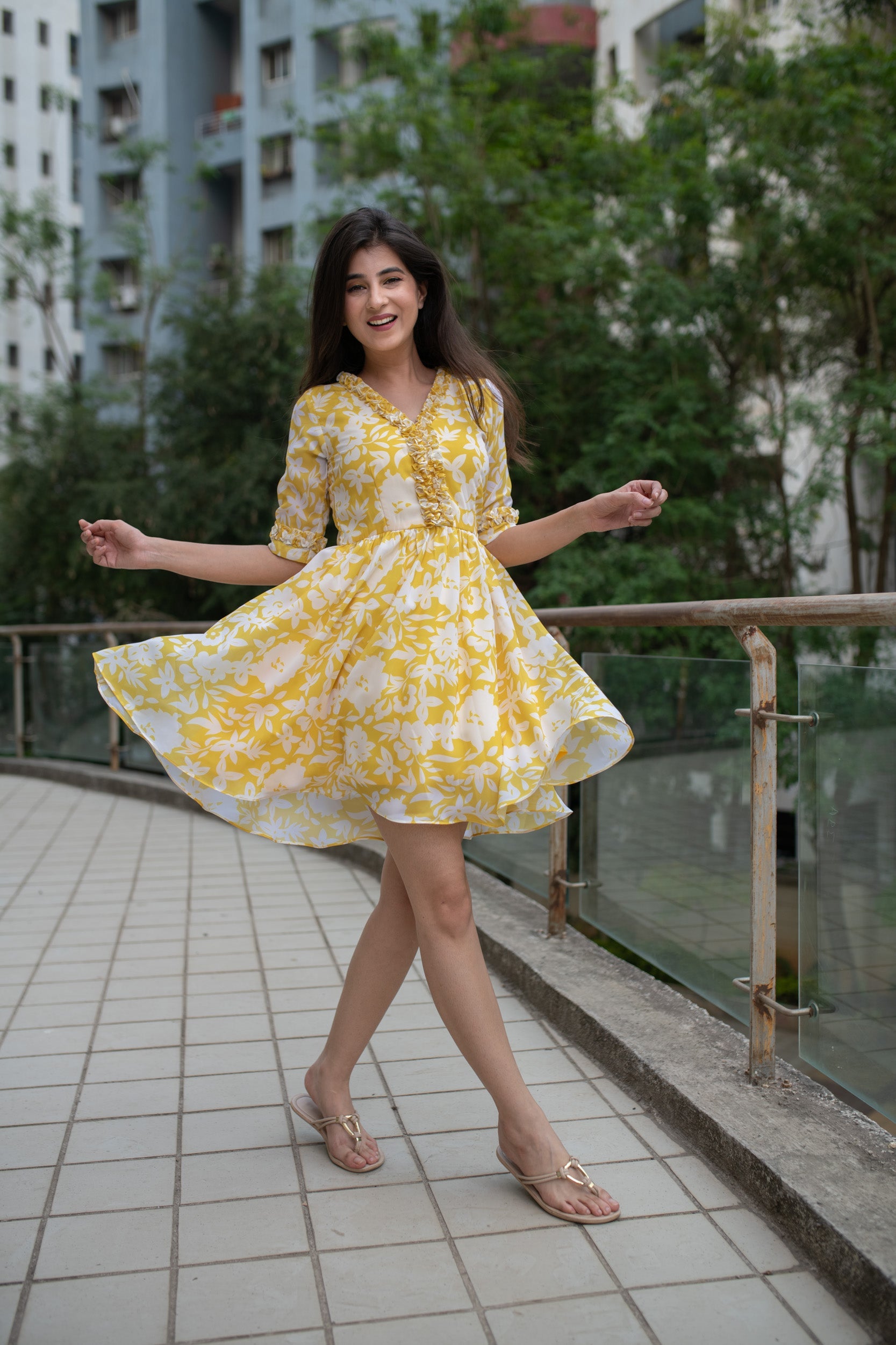 white and yellow flower dress Floral Bridal Wedding Gown for Bride & Bridesmaid MissJophiel Elegant a Yellow White Floral Short Dress