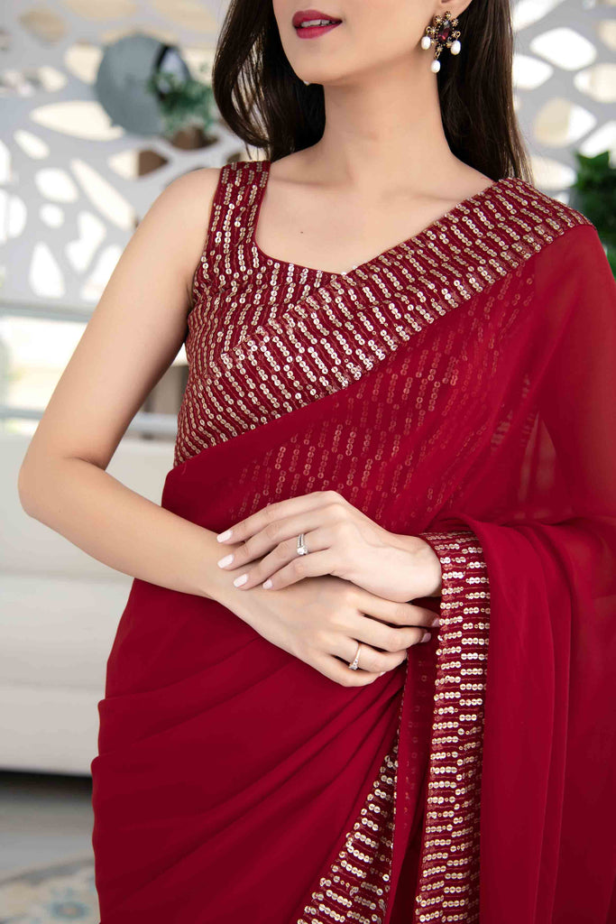Women's Red Sequin Saree
