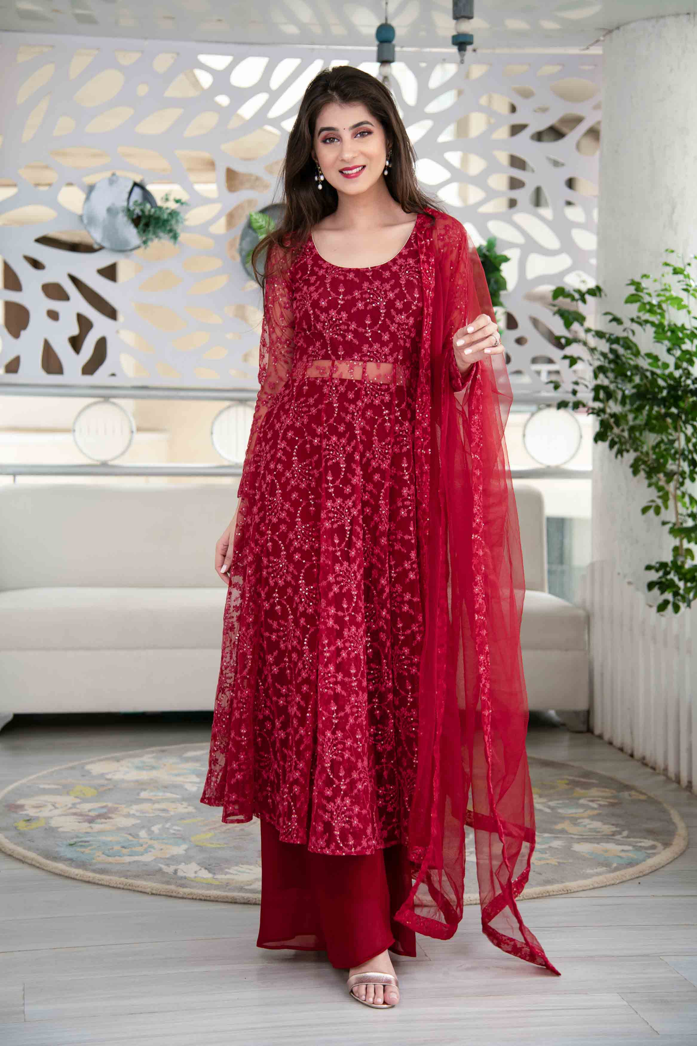 Buy Women's Red Heavy Thread Work Anarkali With Palazzo - Label Shaurya Sandhya | Trendia Red / S Buy Women's Red Heavy Thread Work Anarkali With Palazzo - Label Shaurya Sandhya | Trendia Red / S