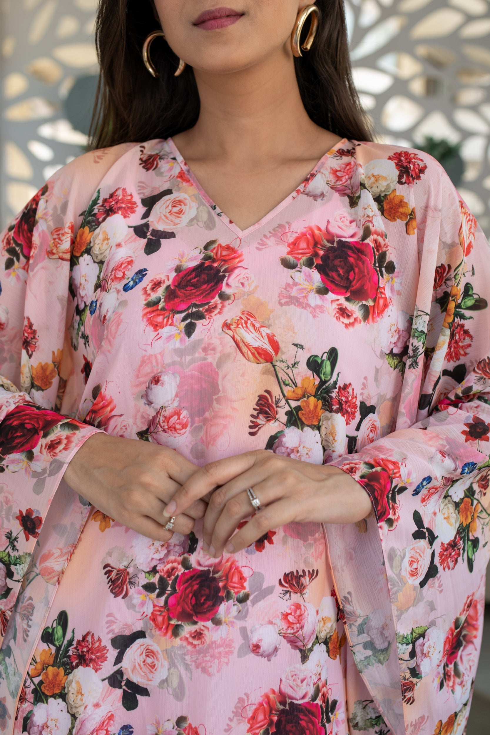 Women's Peach Floral Kaftan With Slip (1pc) - Label Shaurya Sanadhya