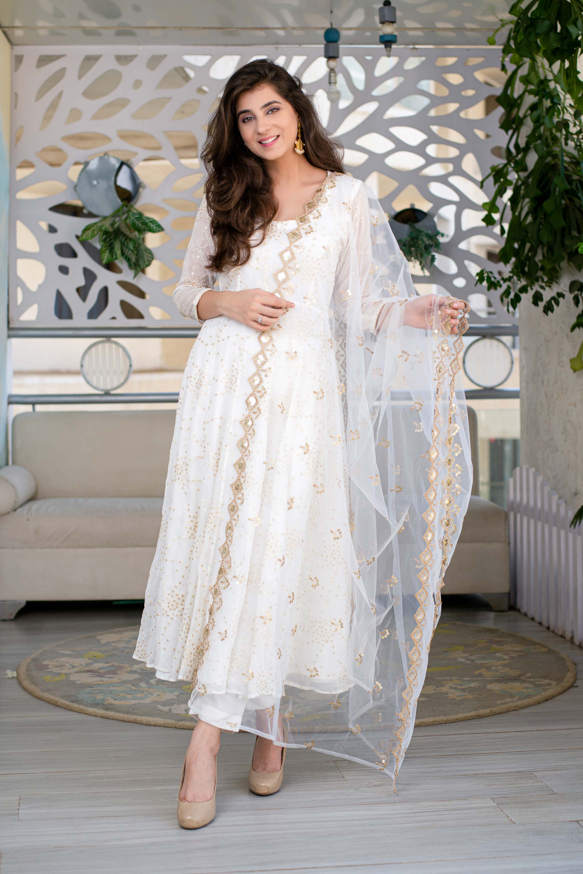 white anarkali dress buy ahmedabad White And Gold Anarkali Kurta Set 3XL / White