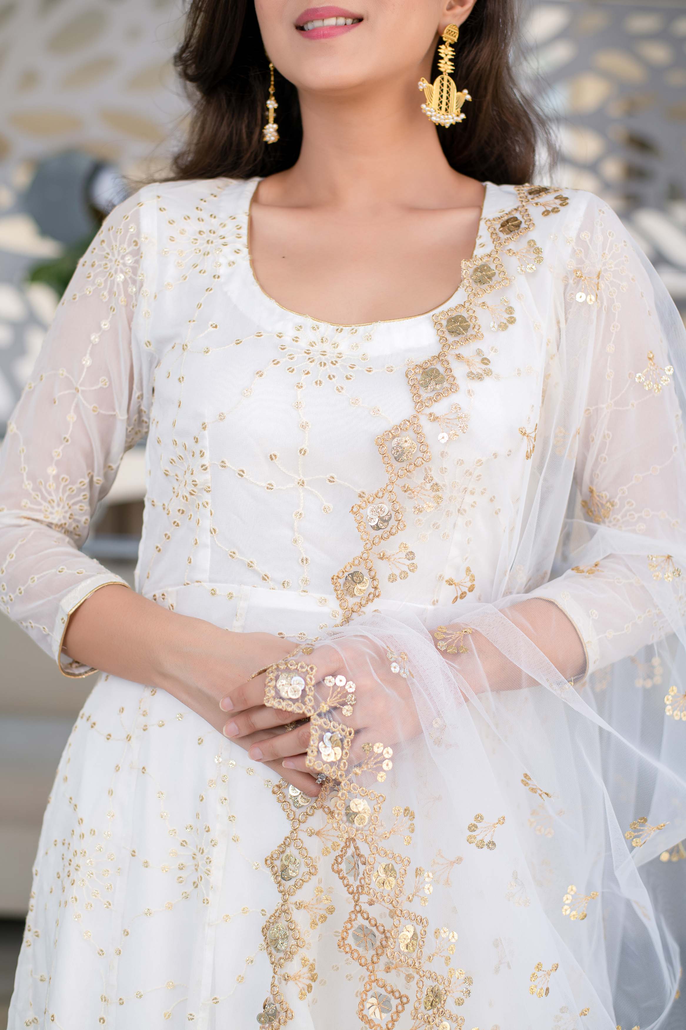 White And Gold Anarkali Kurta Set 3XL / White