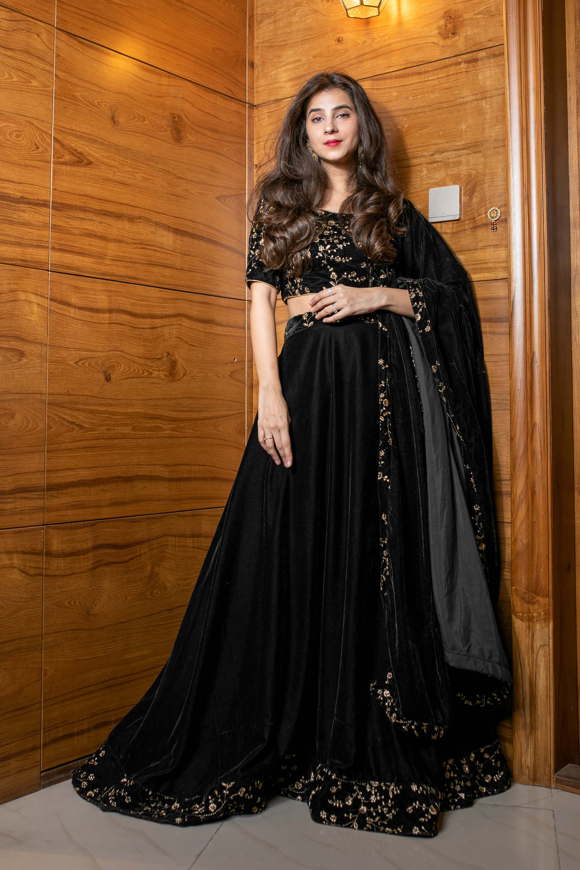 Women's Black Sequin and Zari Work Velvet Lehenga - Label Shaurya Sanadhya