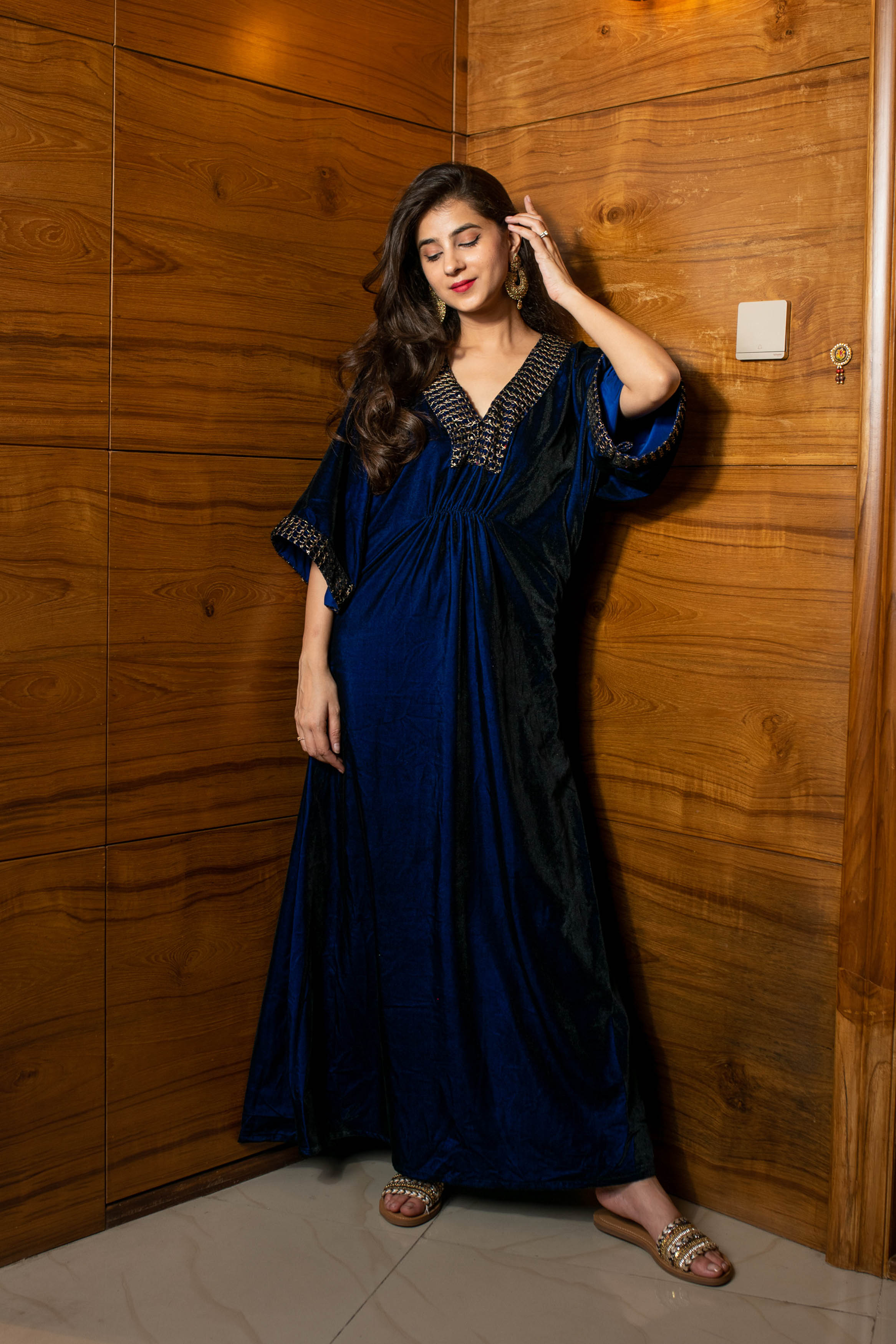 Women's Royal Blue Velvet Kaftan - Label Shaurya Sanadhya