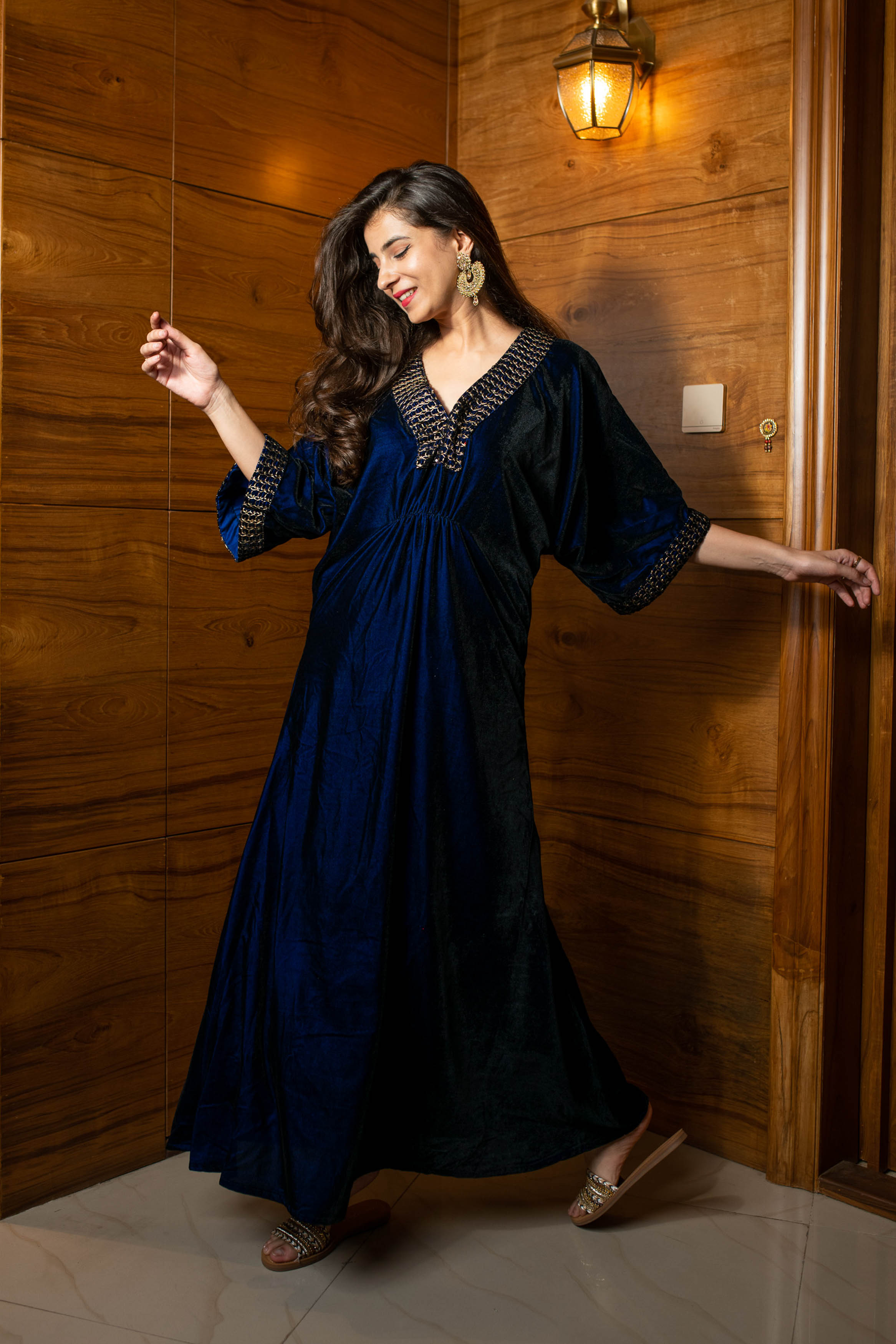 Women's Royal Blue Velvet Kaftan - Label Shaurya Sanadhya