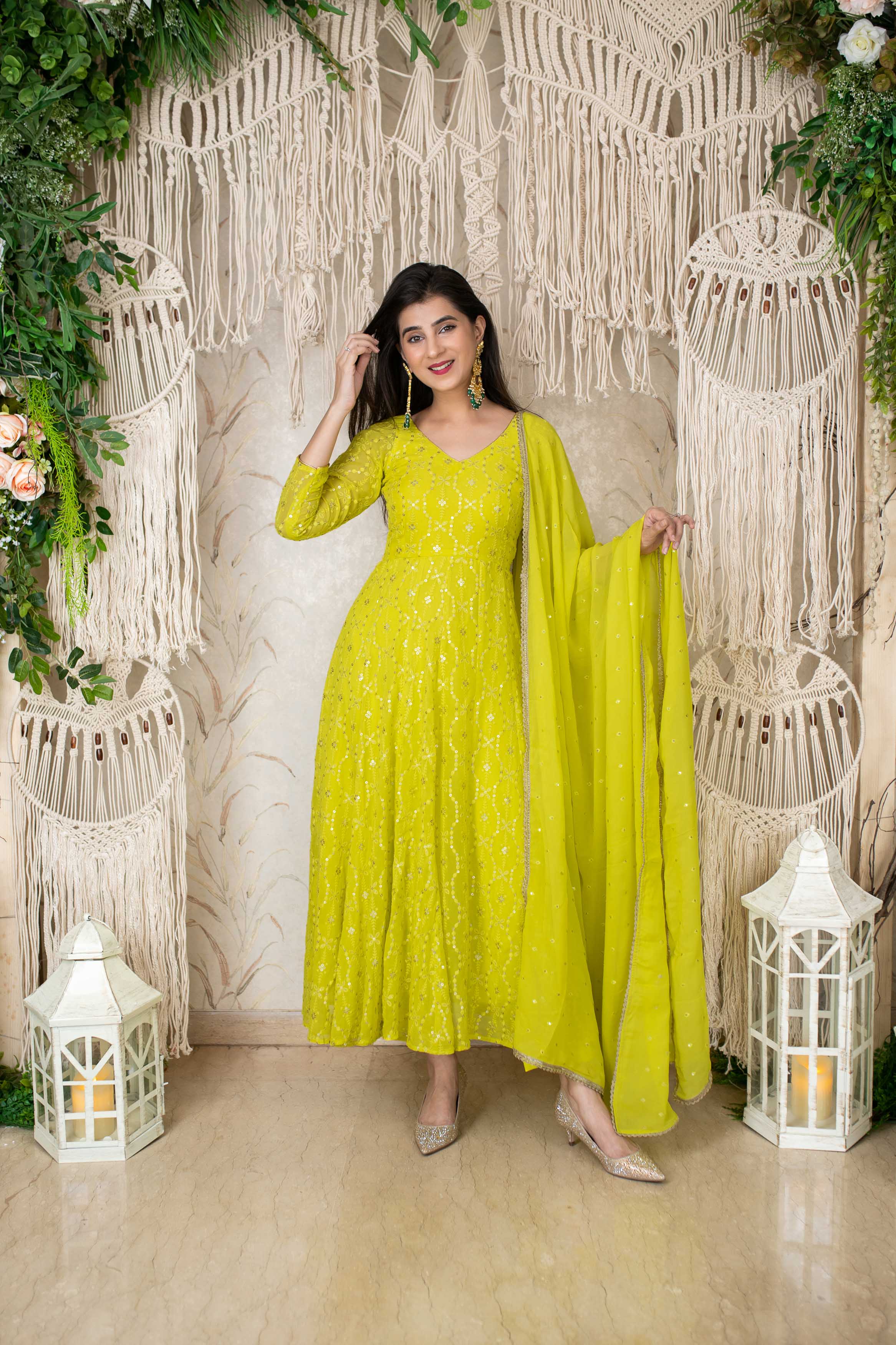 Lime Green Embroidery Anarkali Set 3XL Lime Green Embroidery Anarkali Set 3XL
