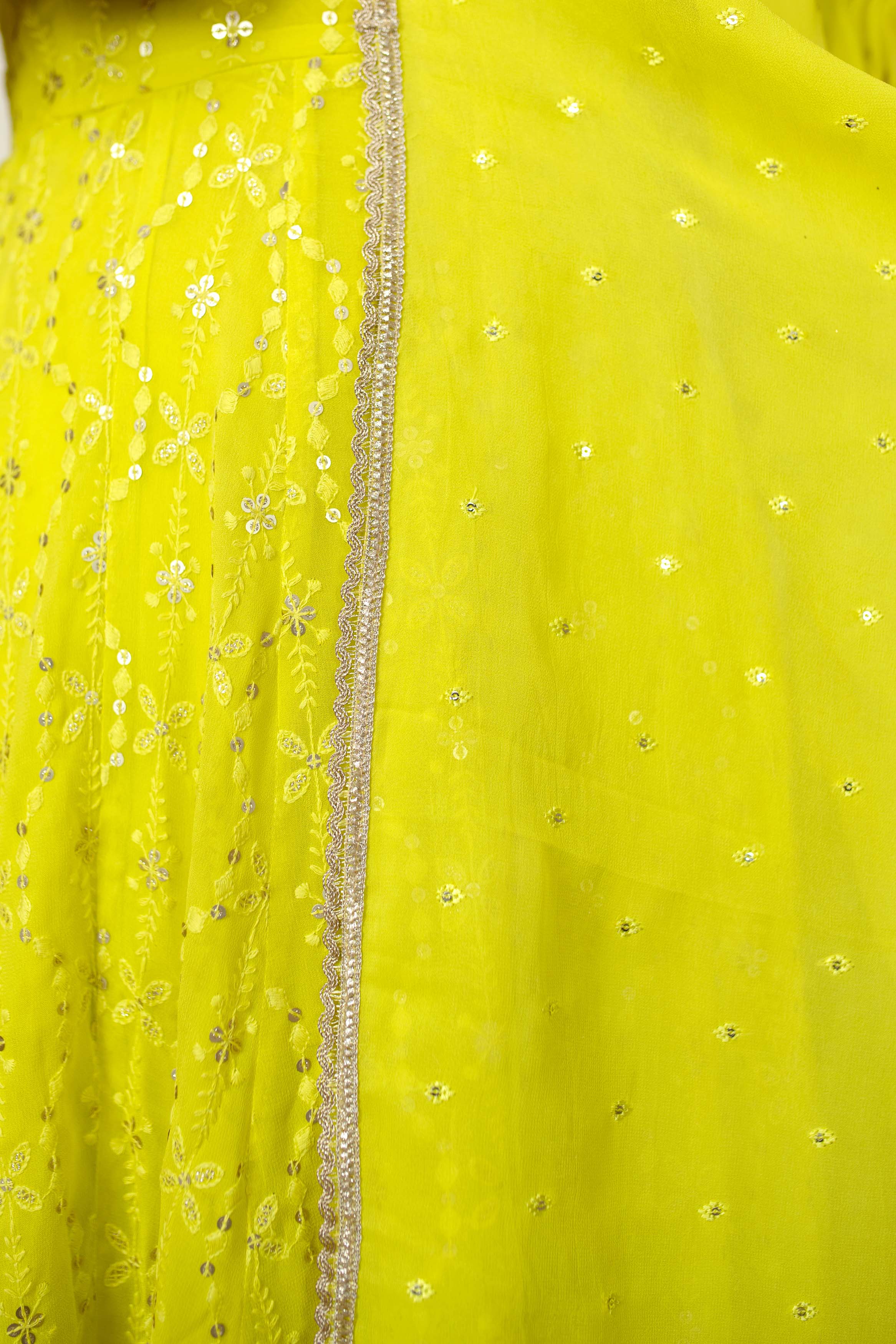 Women's Lime Green Embroidery Anarkali Set (3pc Set) - Label Shaurya Sanadhya
