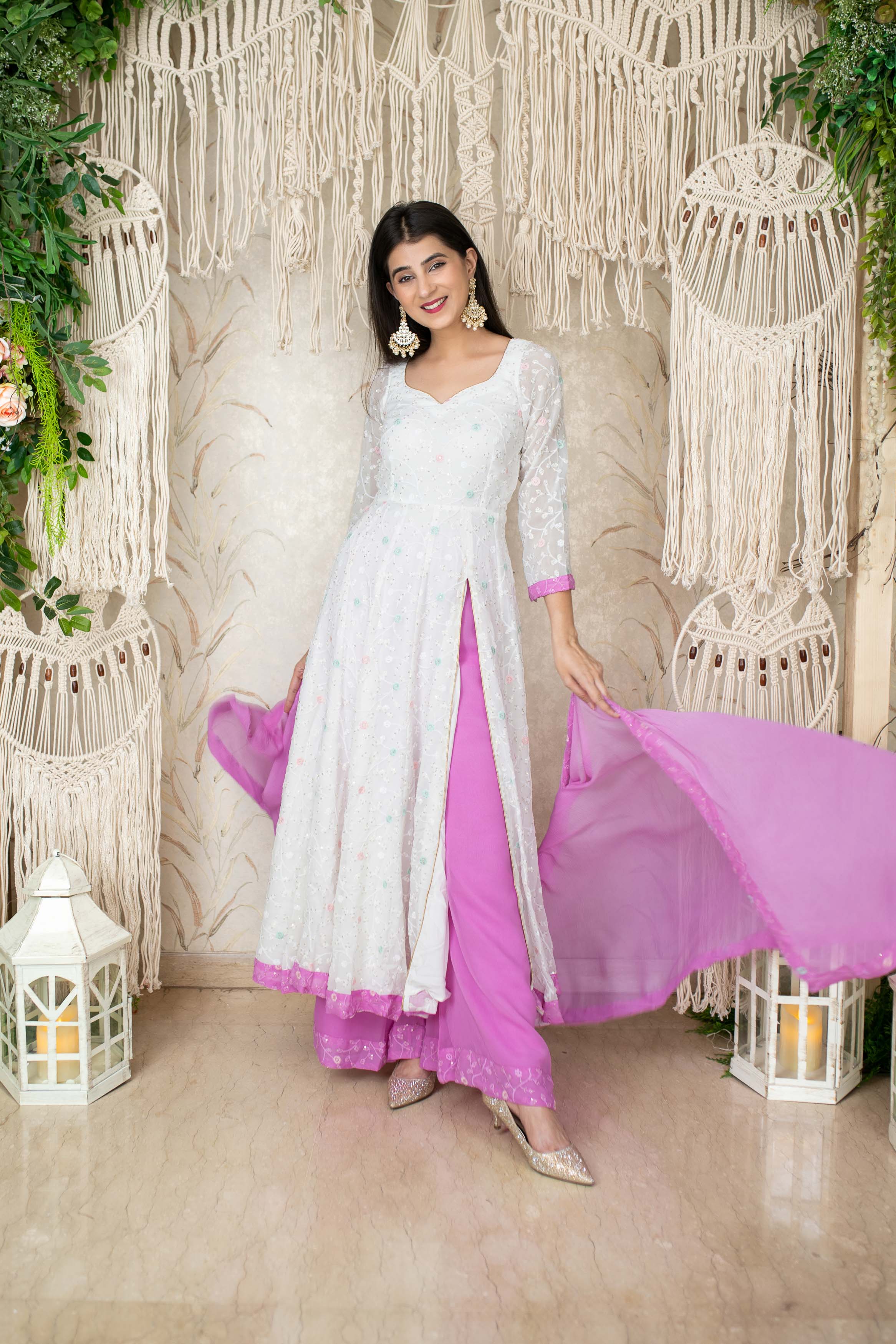 Light purple & white | Pakistani dress design, Fashion attire, Stylish tops  for women