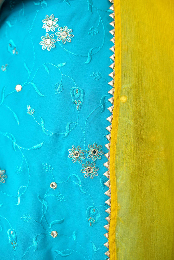 Women's Turquoise Yellow Tulip Dhoti (3pc Set)