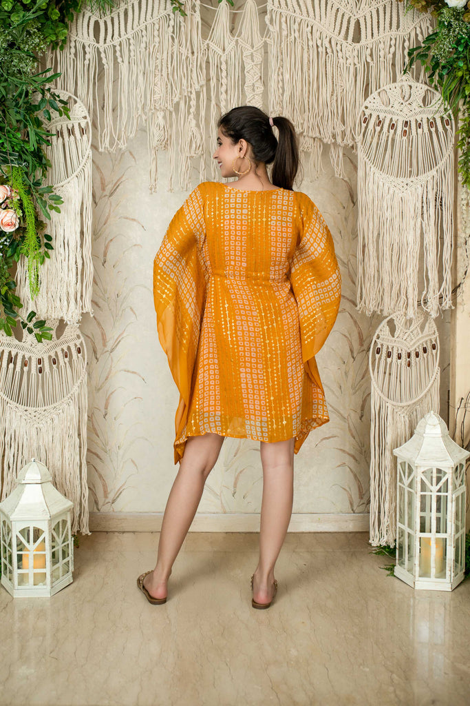 Women's Mustard Thread Work And Sequin Kaftan (1pc)
