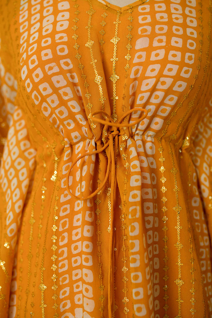 Women's Mustard Thread Work And Sequin Kaftan (1pc)