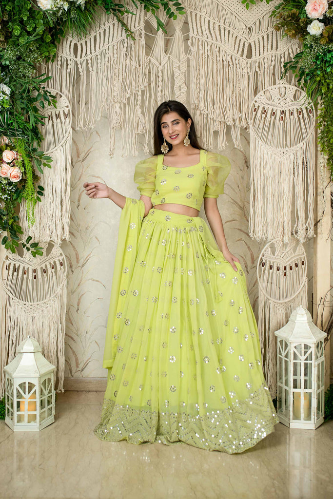 Women's Monochrome Pastel Green Lehenga (3pc Set)