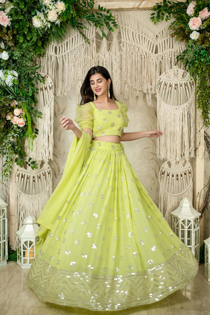Women's Monochrome Pastel Green Lehenga (3pc Set)