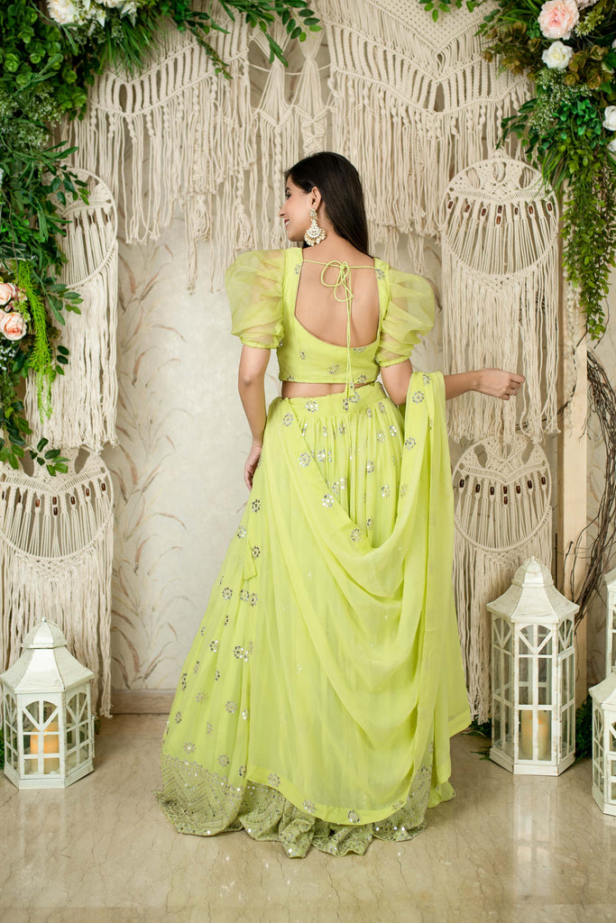 Women's Monochrome Pastel Green Lehenga (3pc Set)