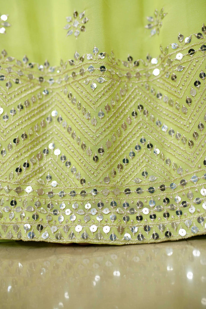 Women's Monochrome Pastel Green Lehenga (3pc Set)