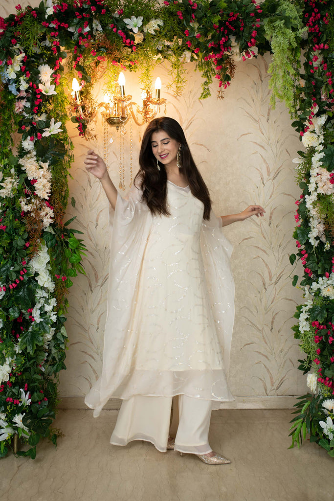 Women's White Kaftan With Palazzo