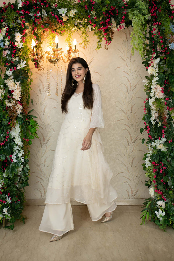 Women's White Kaftan With Palazzo