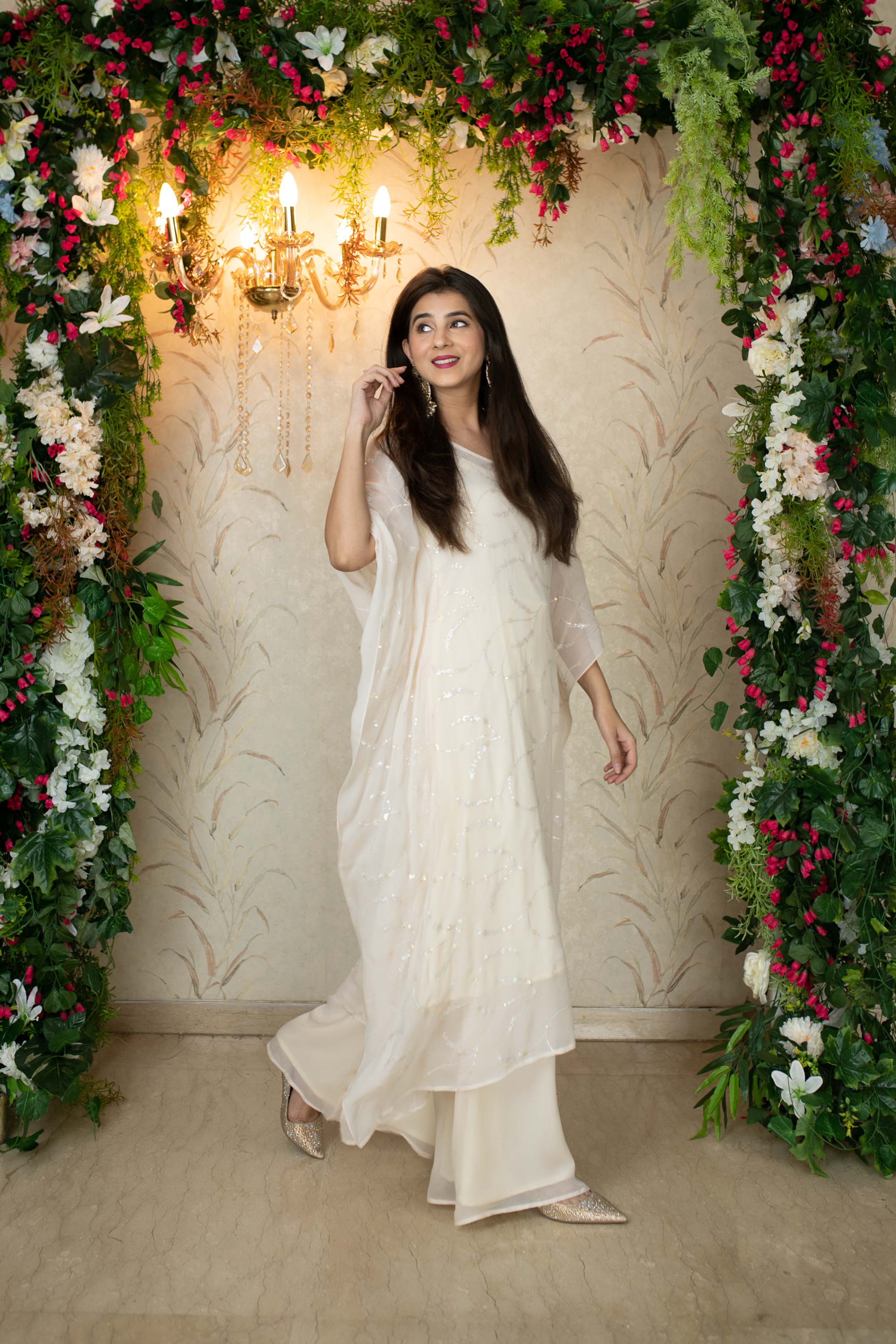 Women's White Kaftan With Palazzo - Label Shaurya Sanadhya