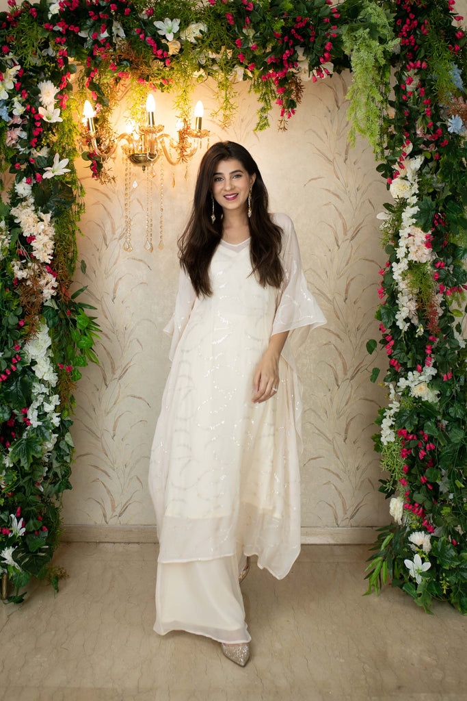 Women's White Kaftan With Palazzo