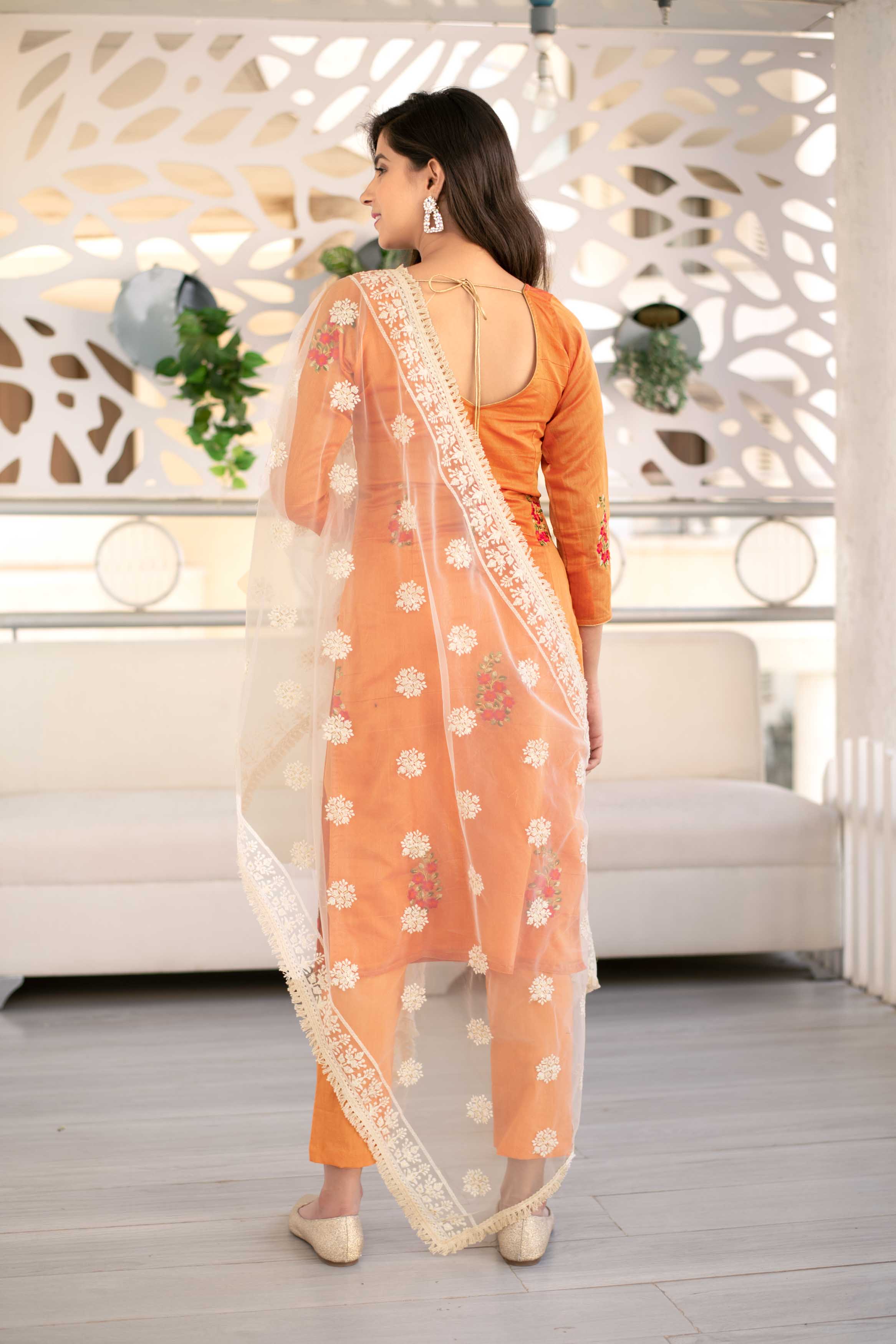 Women's Orange Kurta Set & White Dupatta by Label Shaurya Sanadhya- (3pcs set)