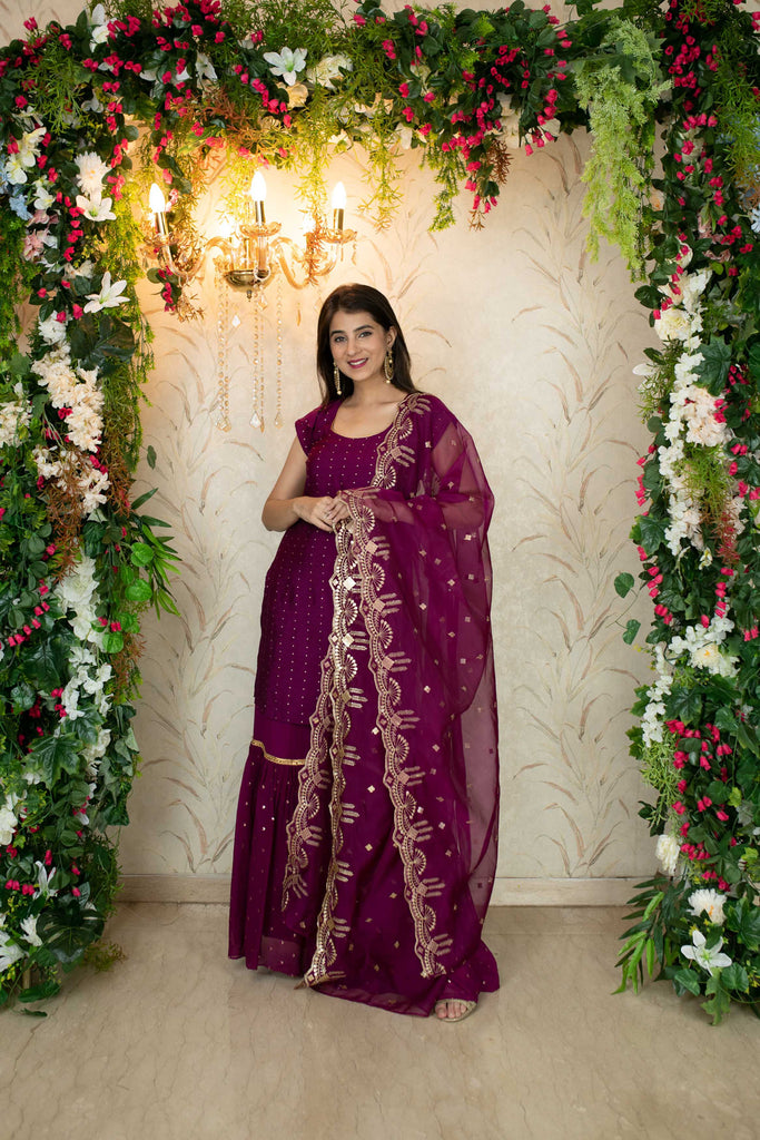 Women's Wine Sharara Set