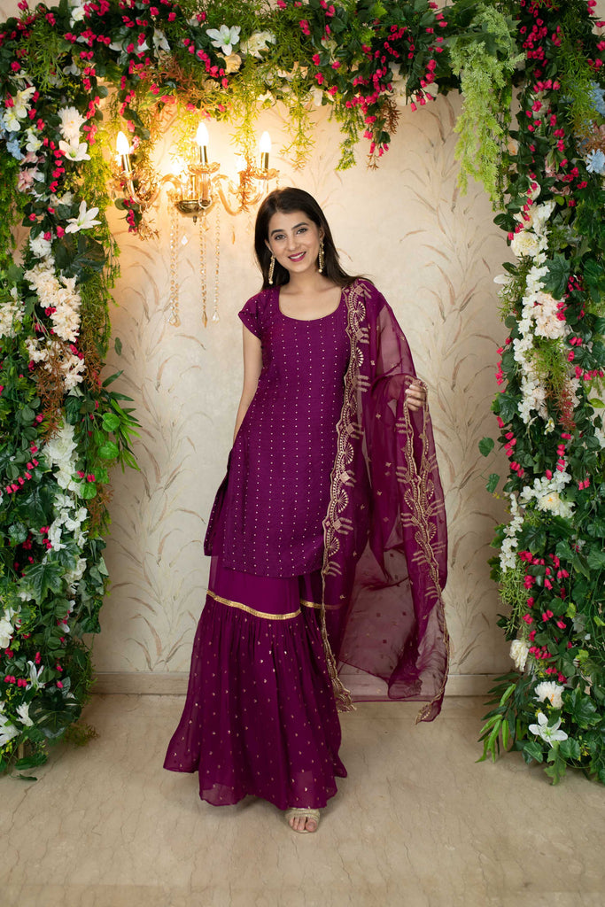 Women's Wine Sharara Set