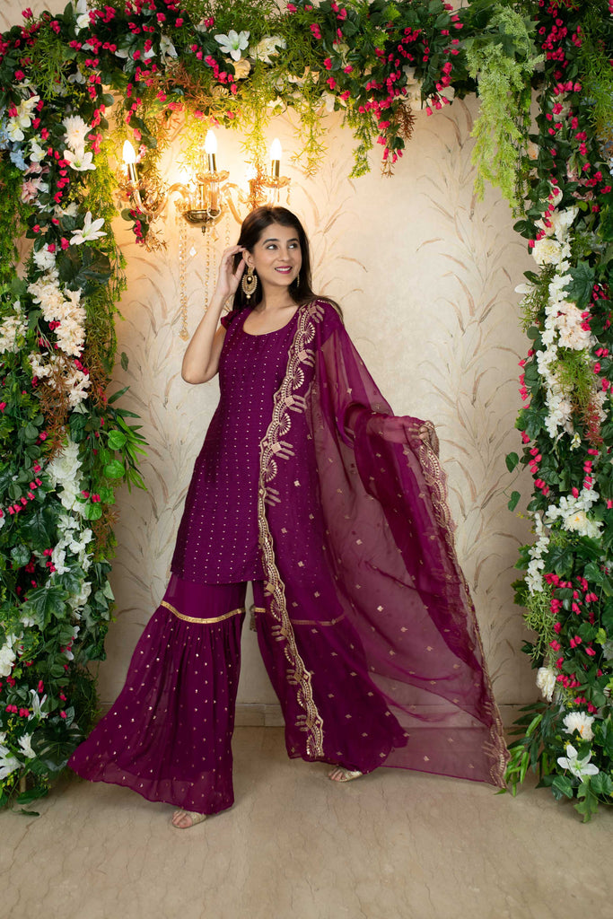 Women's Wine Sharara Set