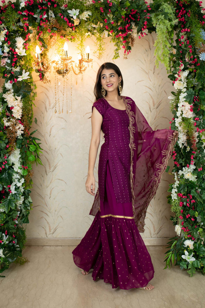 Women's Wine Sharara Set