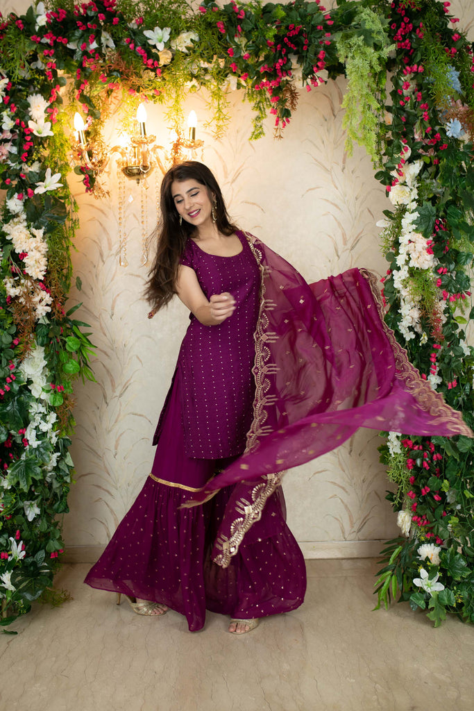 Women's Wine Sharara Set