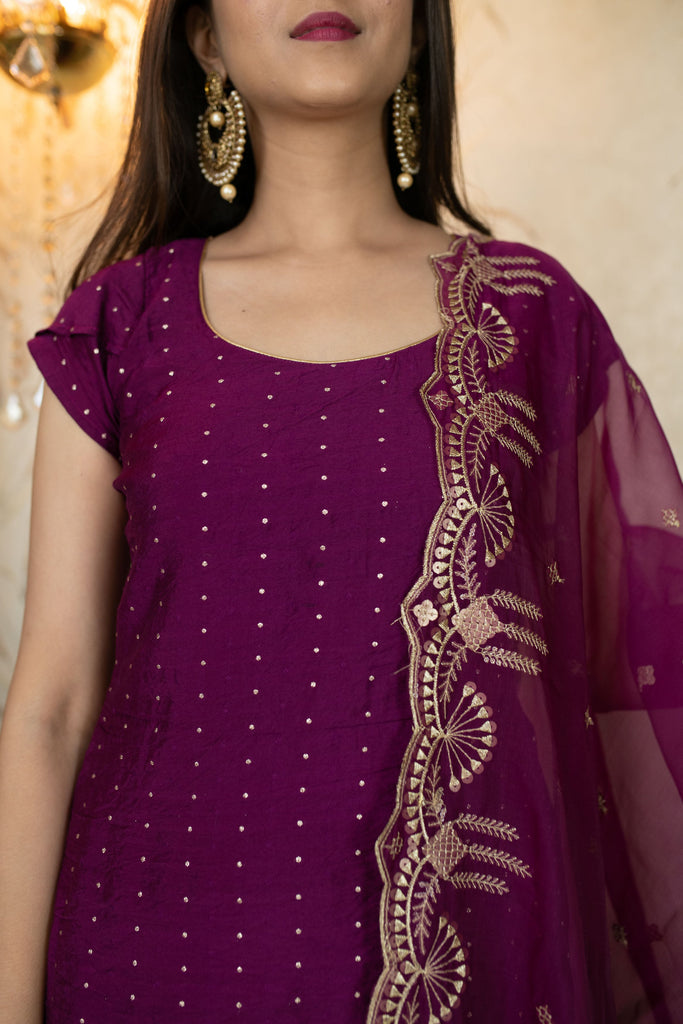 Women's Wine Sharara Set