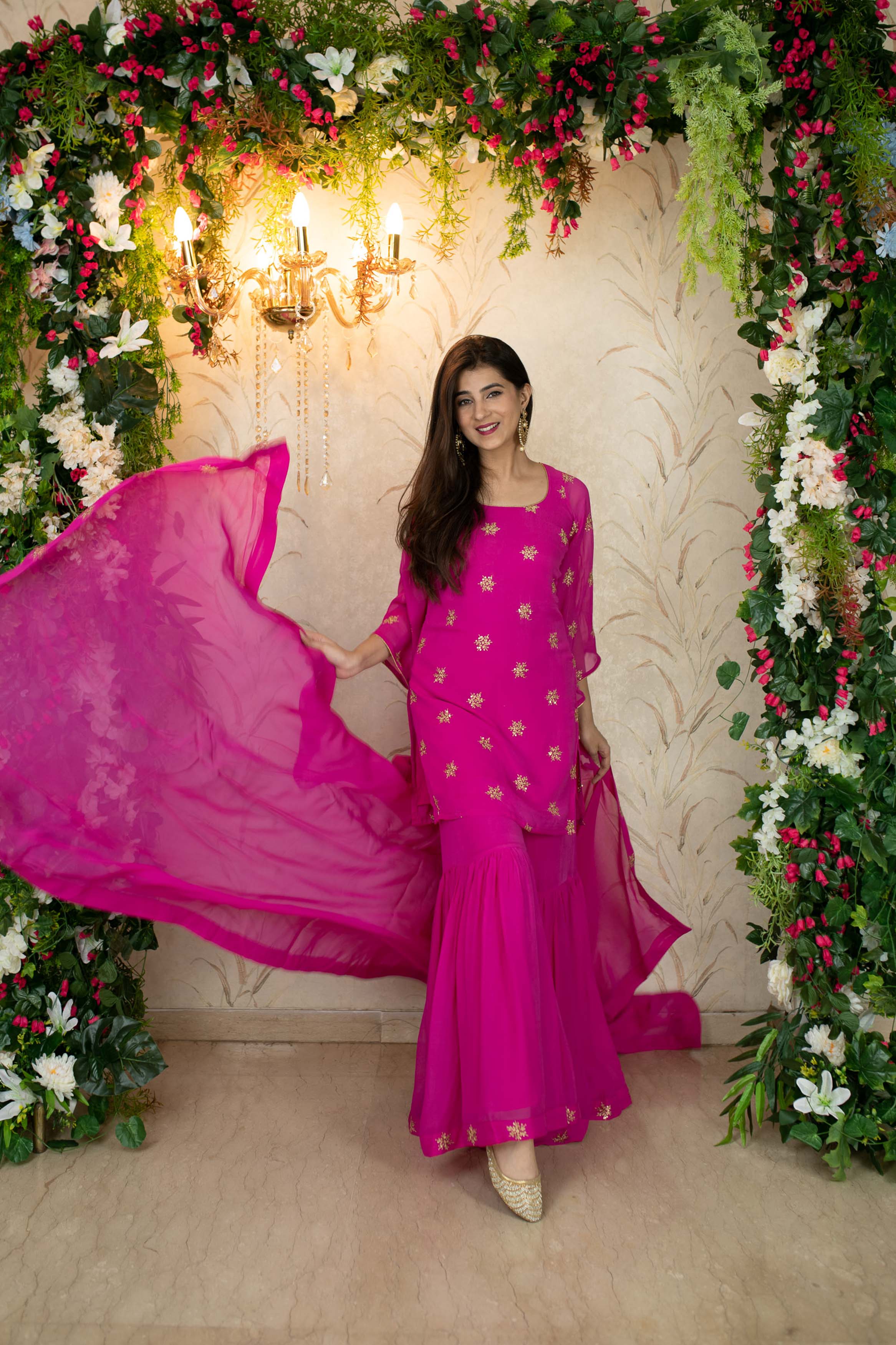 Women's Rani Pink Sharara Set - Label Shaurya Sanadhya