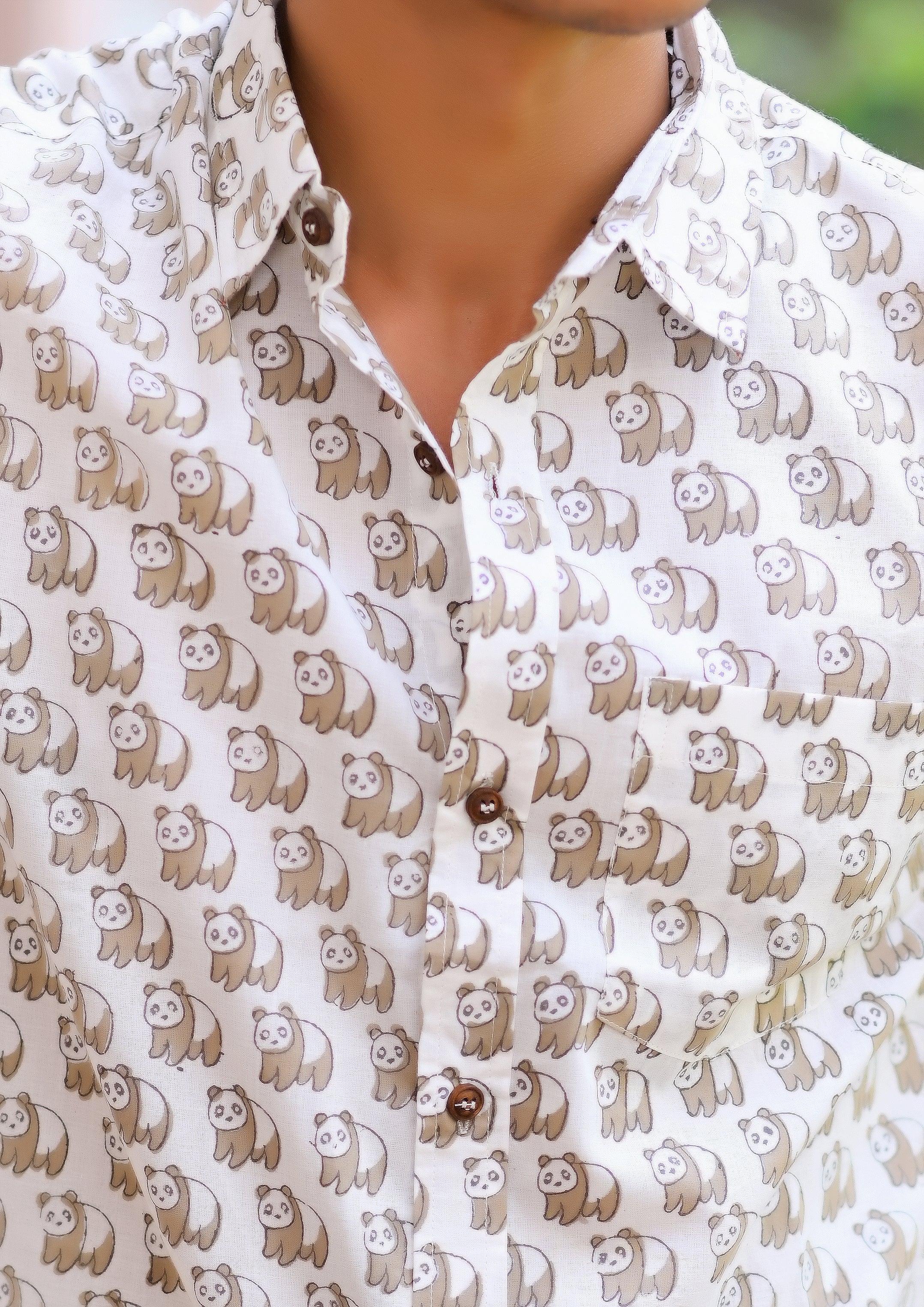 Men's Pure Hand Block Bear Print Shirt - Hatheli