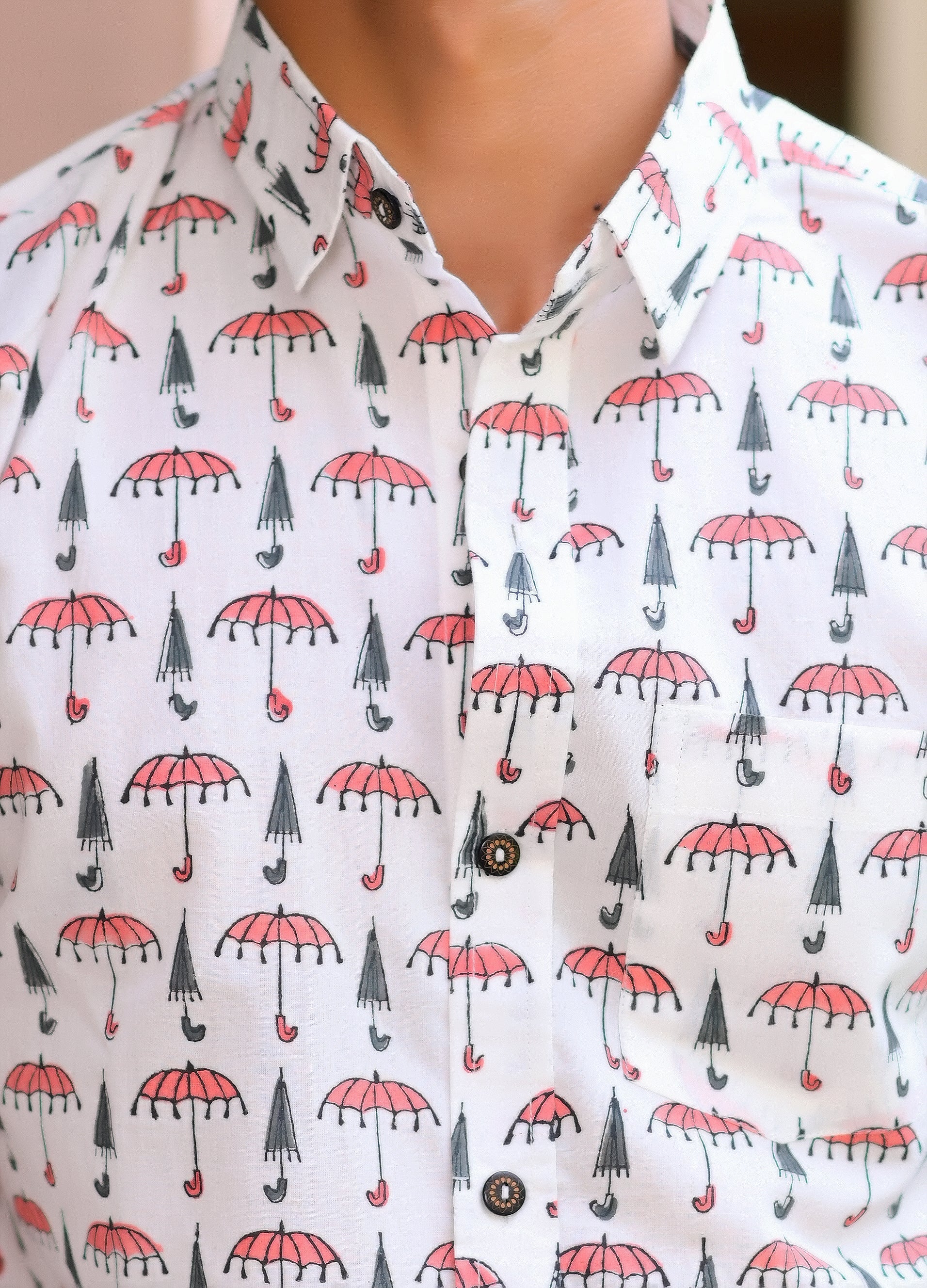 Men's Pure Handblock Umbrella Print Shirt - Hatheli