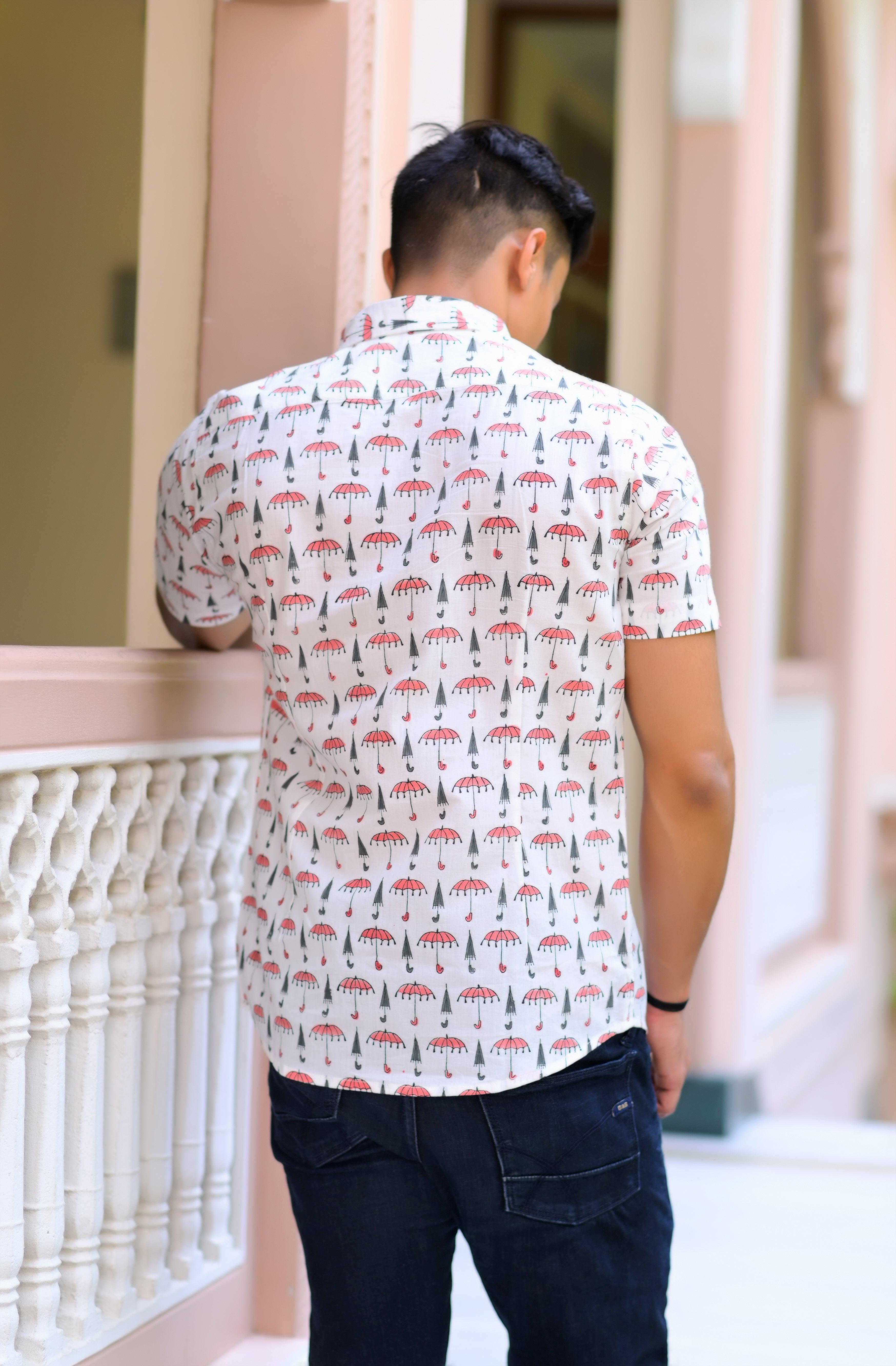 Men's Pure Handblock Umbrella Print Shirt - Hatheli