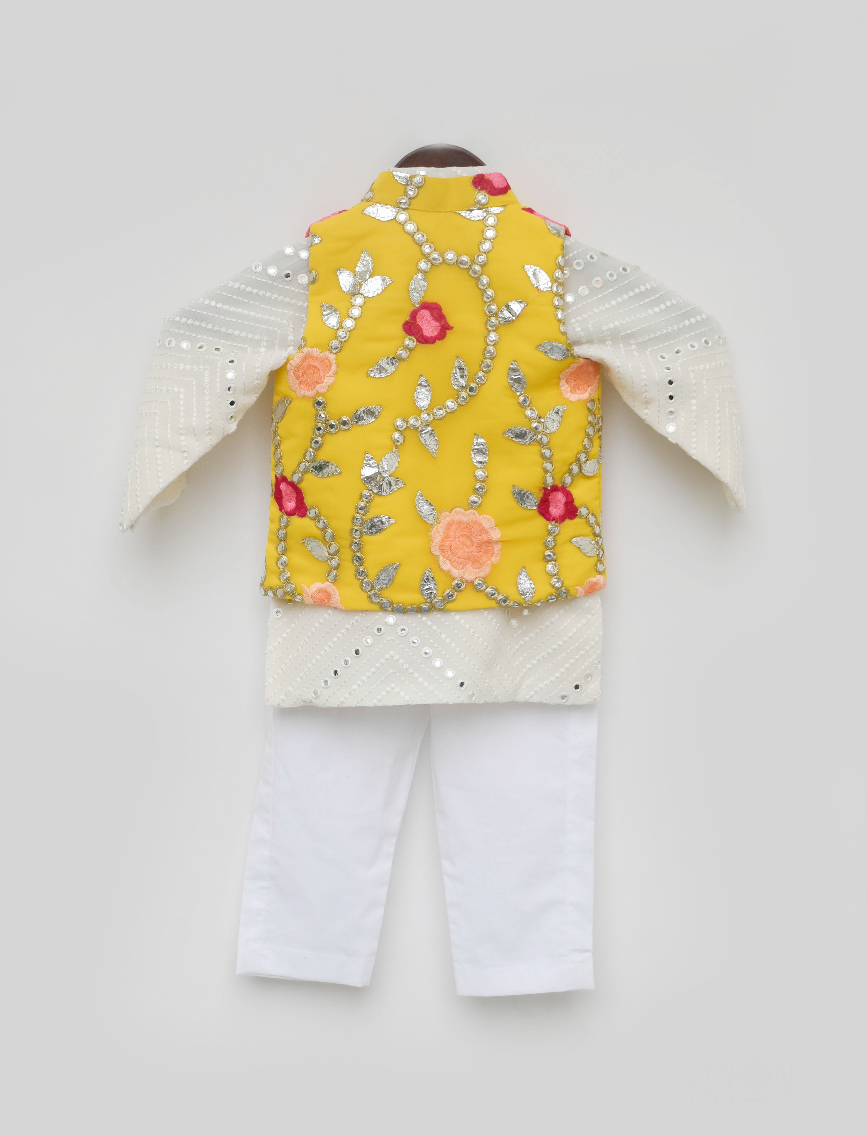 Boy's Gotta Embroidery Jacket And White Mirror Kurta Pant - Fayon Kids