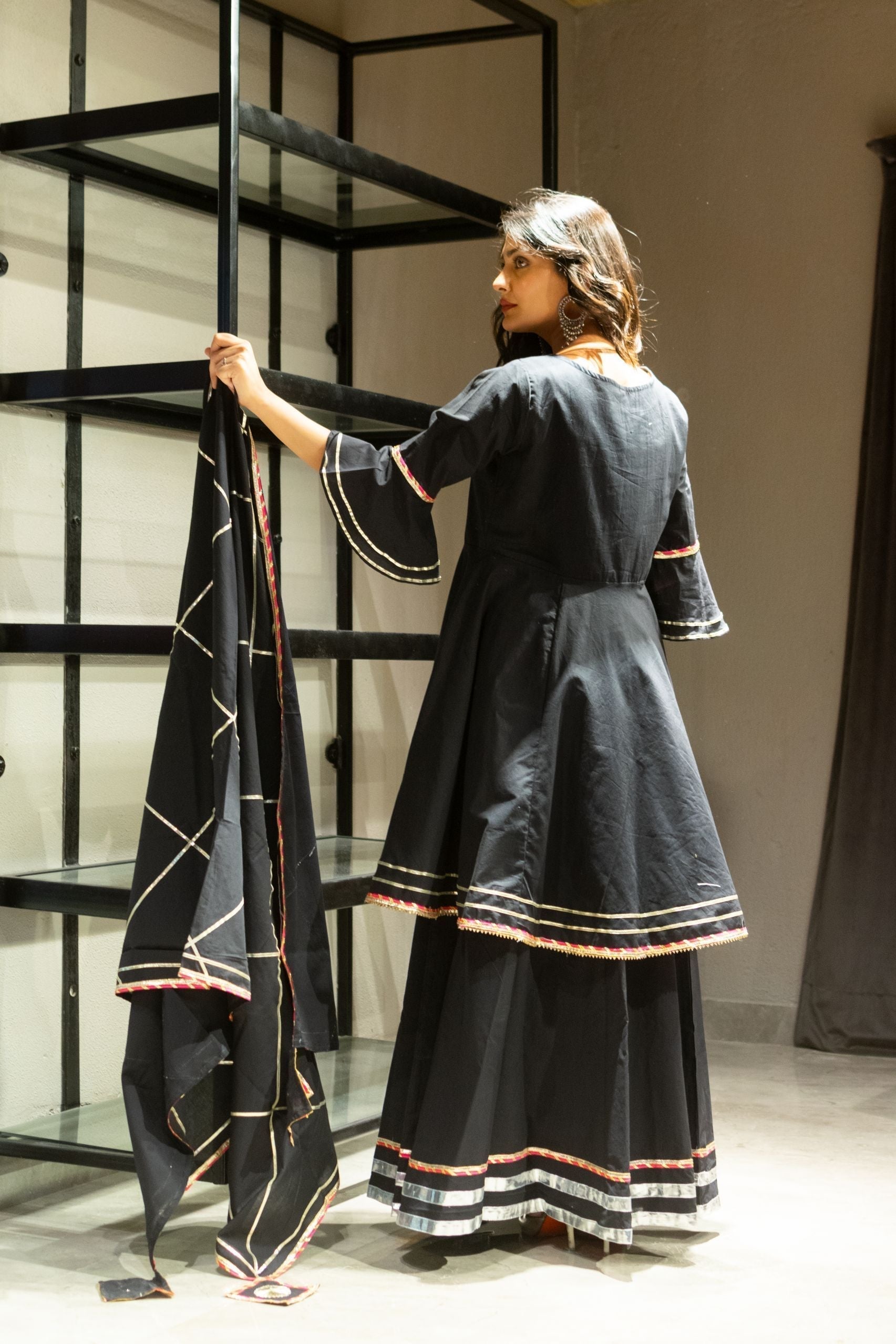 Women's Black Lehenga Set With Gota Work - Saras The Label