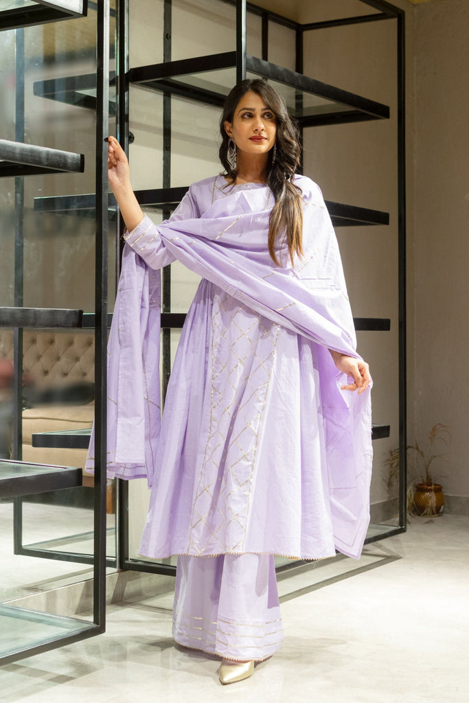 Women's Purple Anarkali Suit Set (3Pc Set)