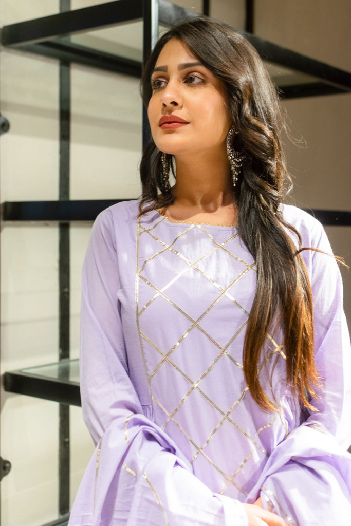 Women's Purple Anarkali Suit Set (3Pc Set)