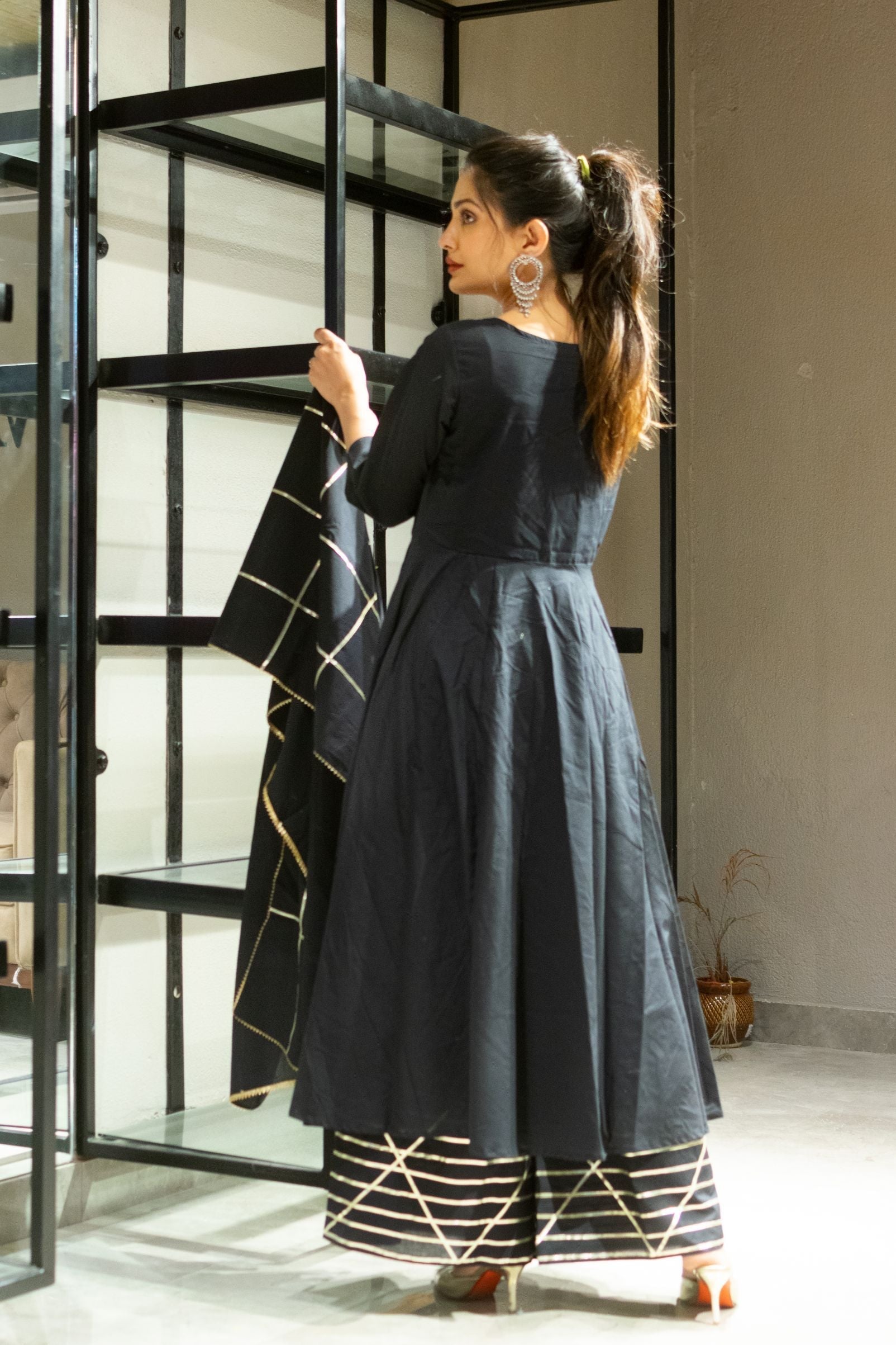 Women's Black Anarkali Suit Set (3Pc Set) - Saras The Label