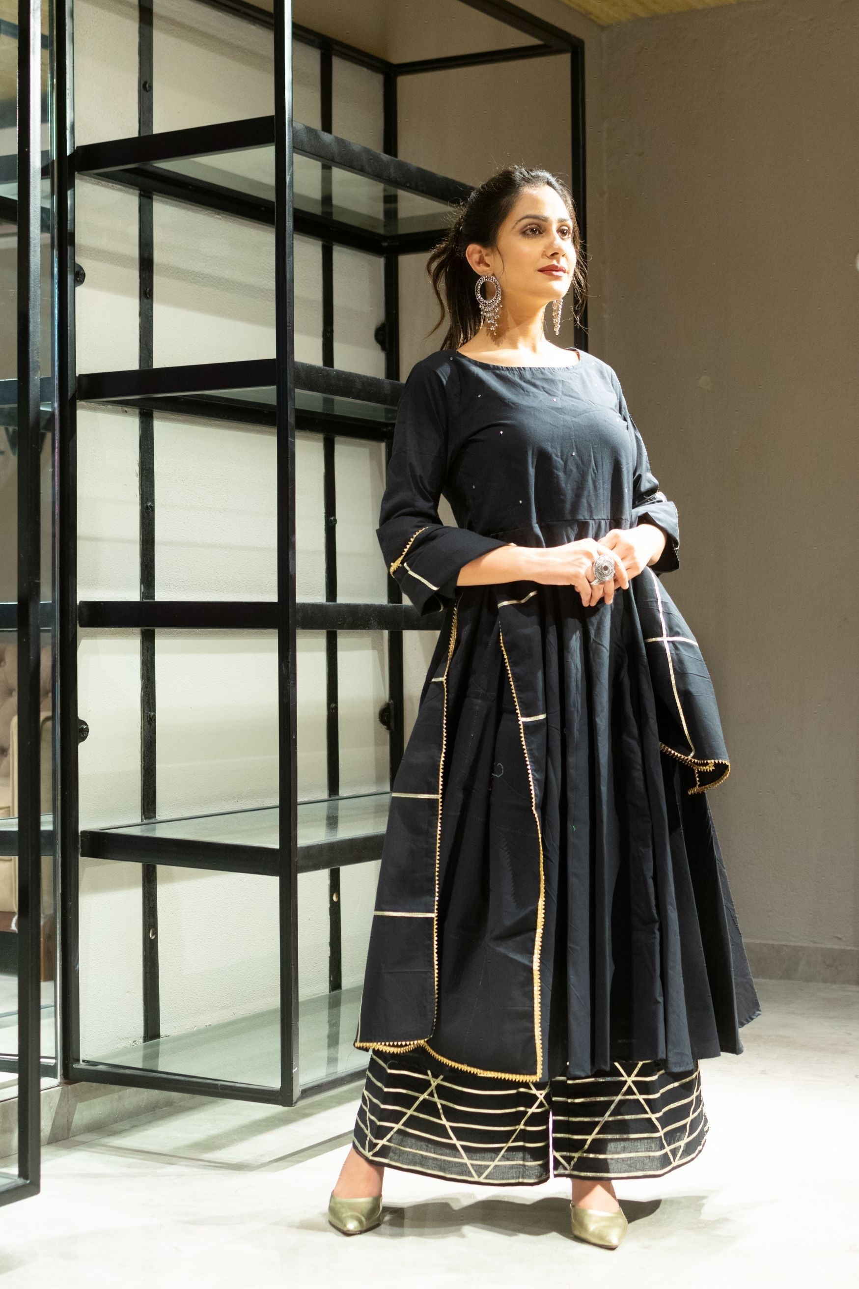 Women's Black Anarkali Suit Set (3Pc Set) - Saras The Label