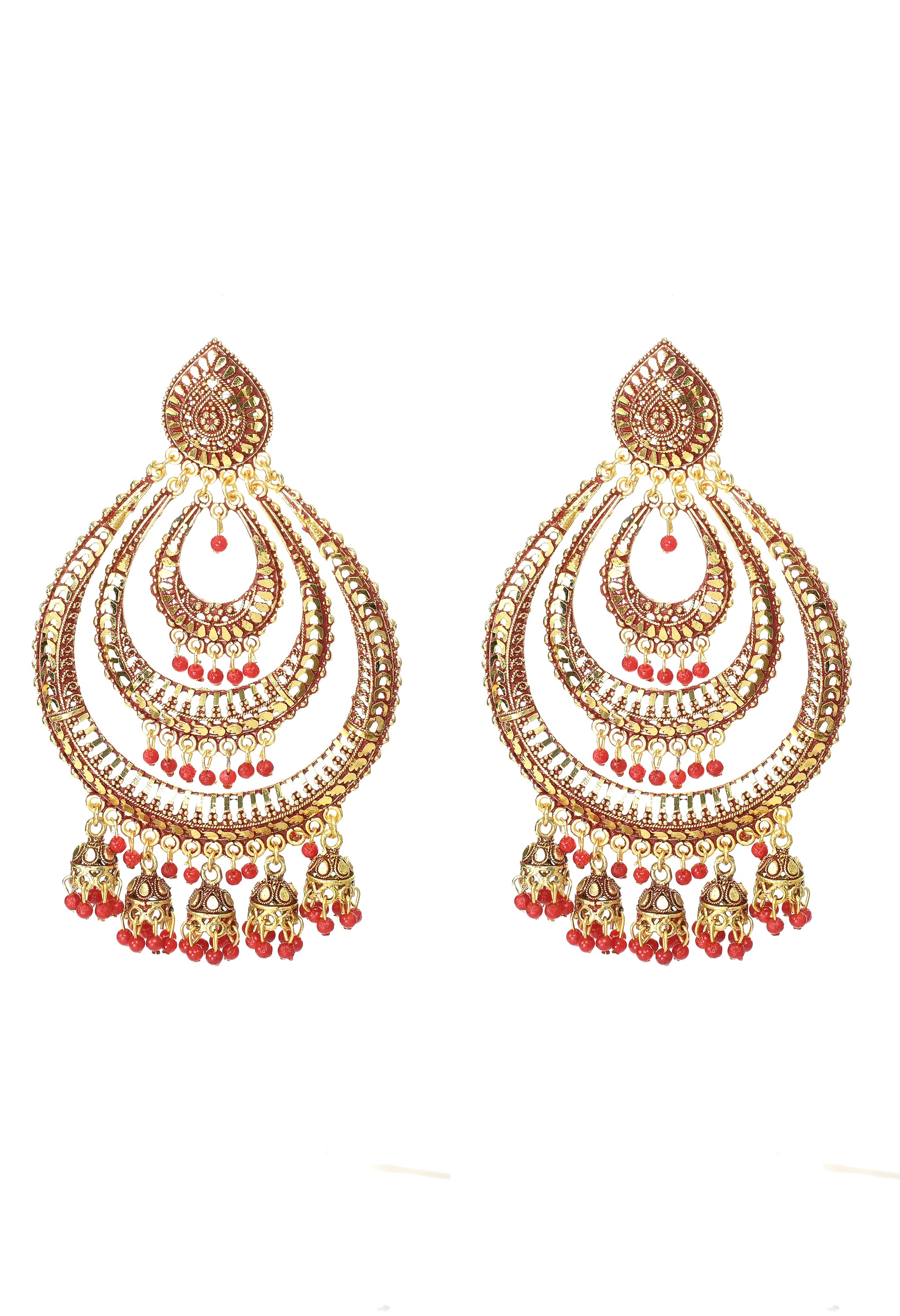 Johar Kamal Latest design triple circle white with Red big size Earrings Jker_048
