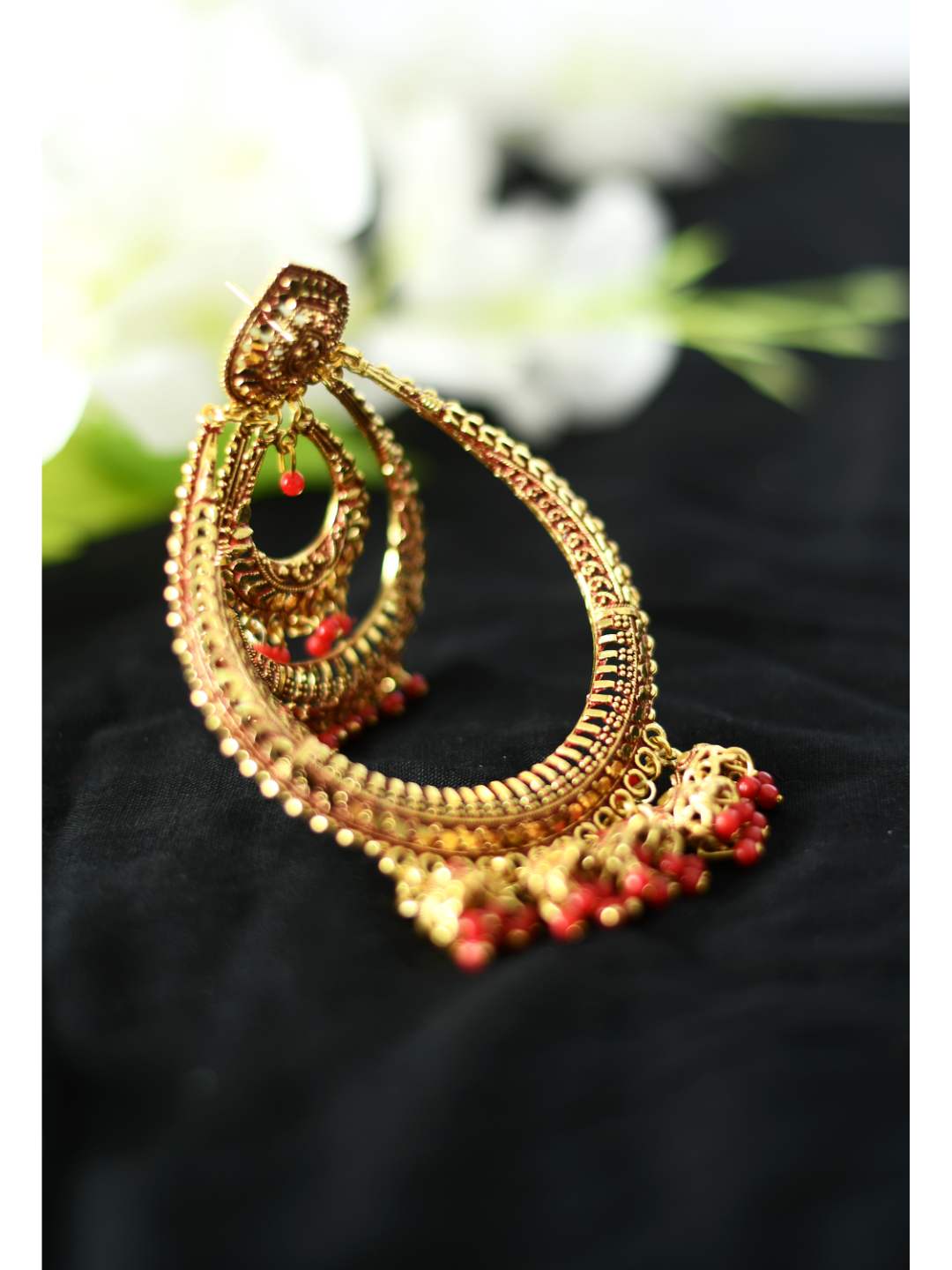 Johar Kamal Latest design triple circle white with Red big size Earrings Jker_048