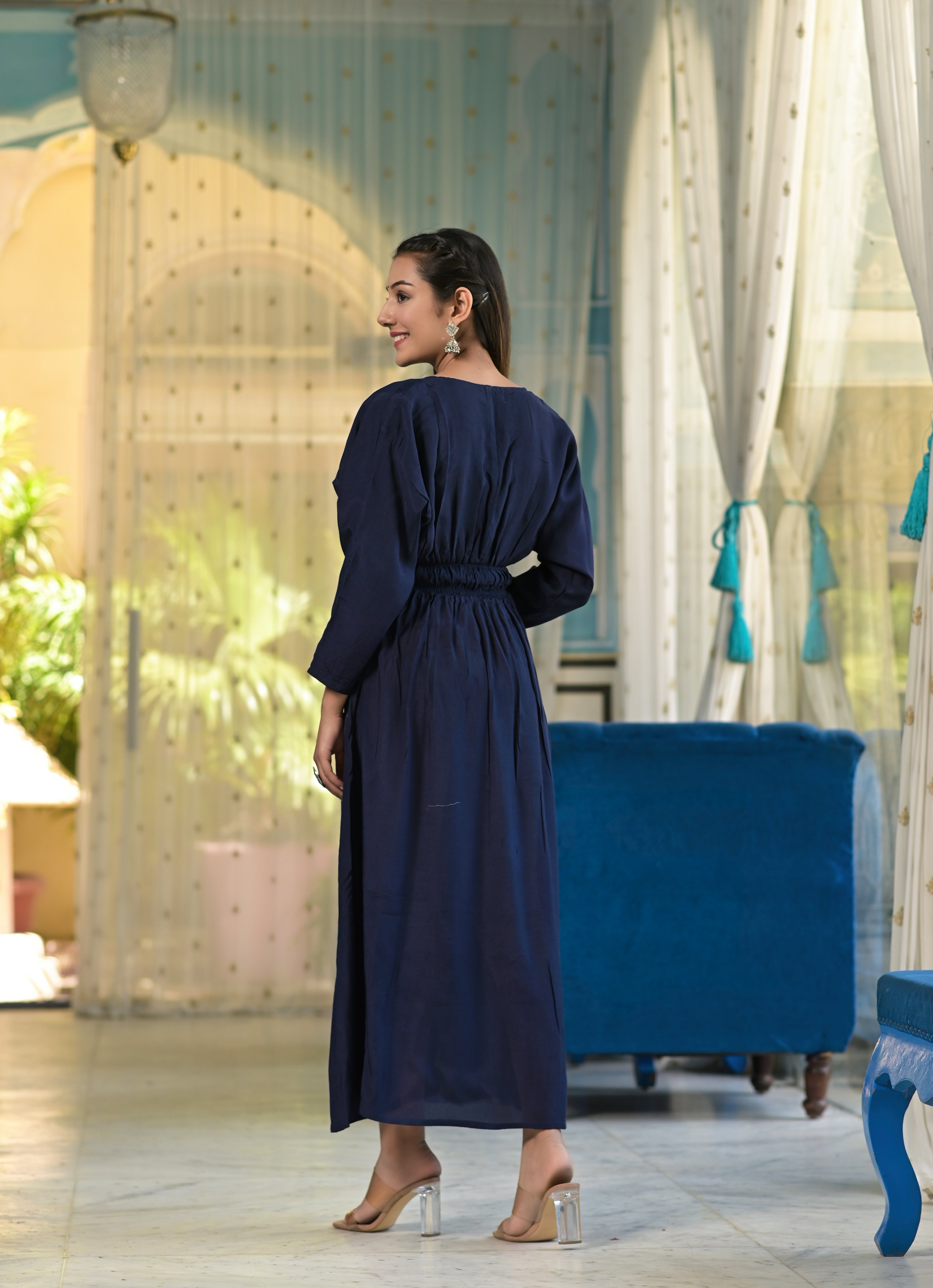 Women's Sapphire Blue Muslin Dress - Hatheli