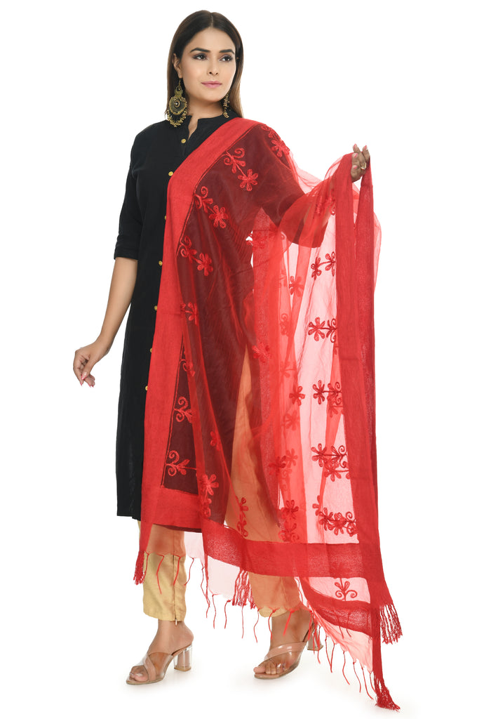 Women's Red Color Orgenza Chikan Work