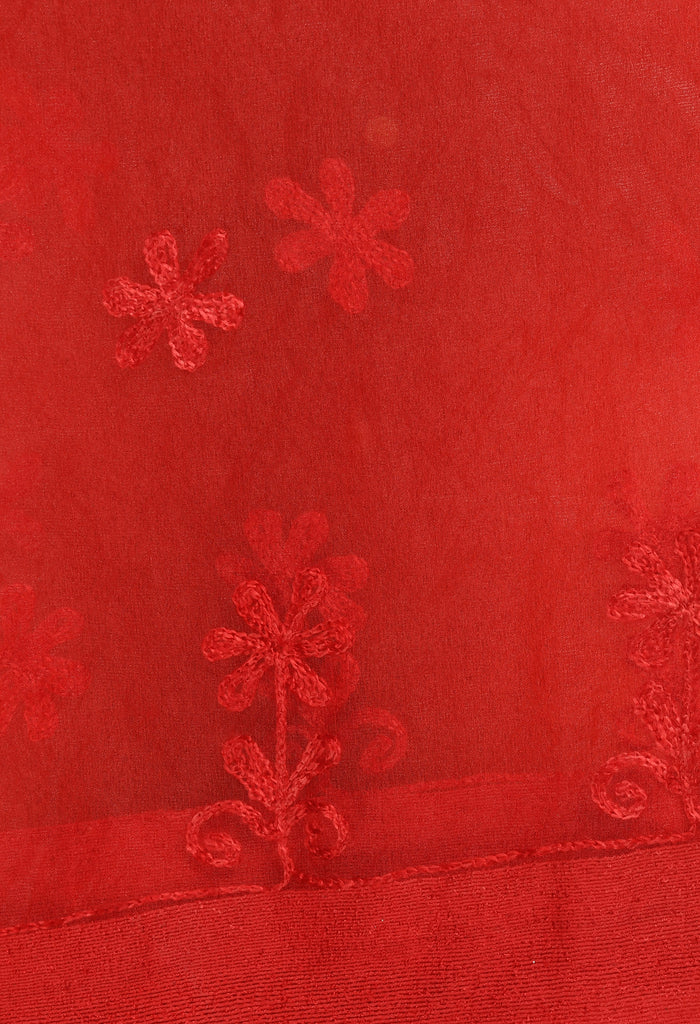 Women's Red Color Orgenza Chikan Work