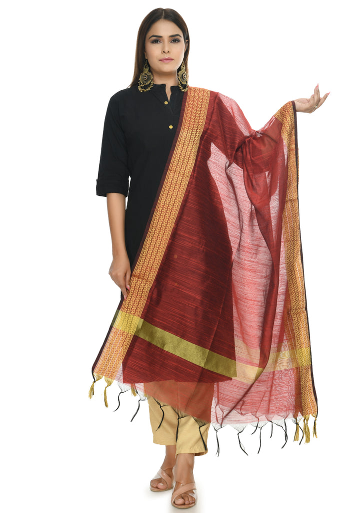 Women's Maroon Color Handloom Cotton Dupatta