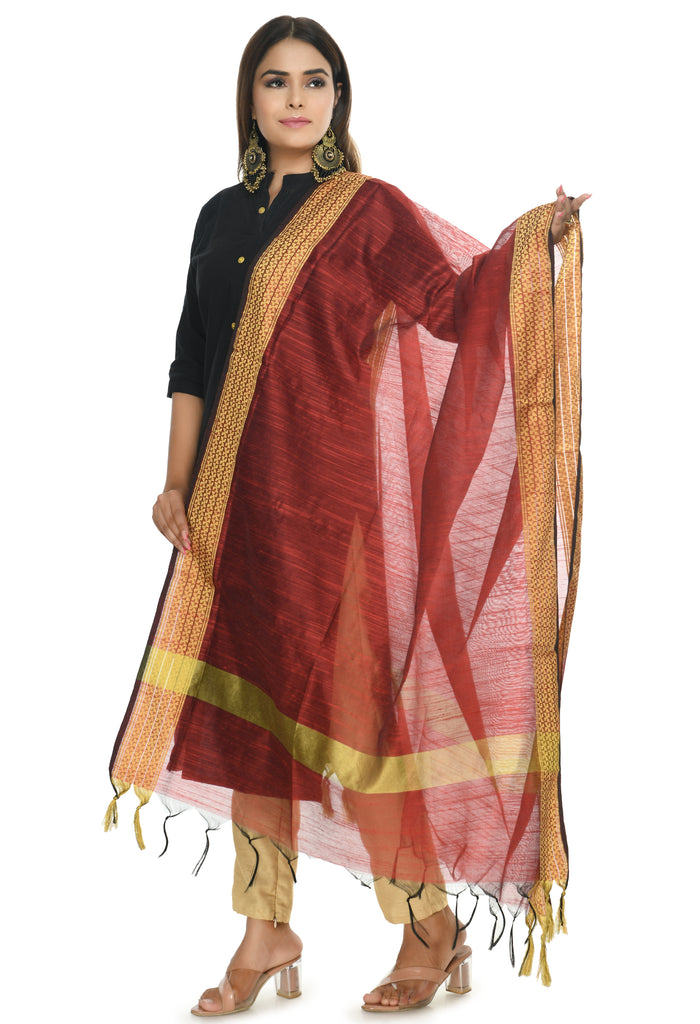 Women's Maroon Color Handloom Cotton Dupatta