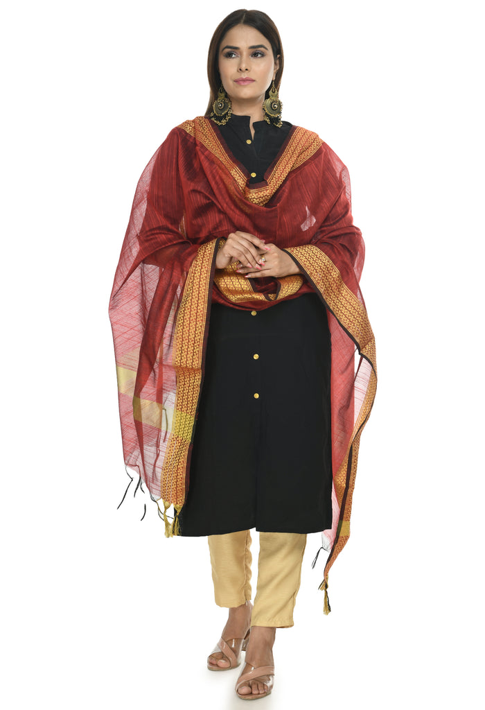 Women's Maroon Color Handloom Cotton Dupatta