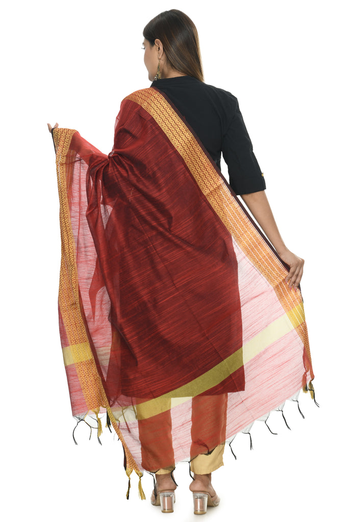Women's Maroon Color Handloom Cotton Dupatta