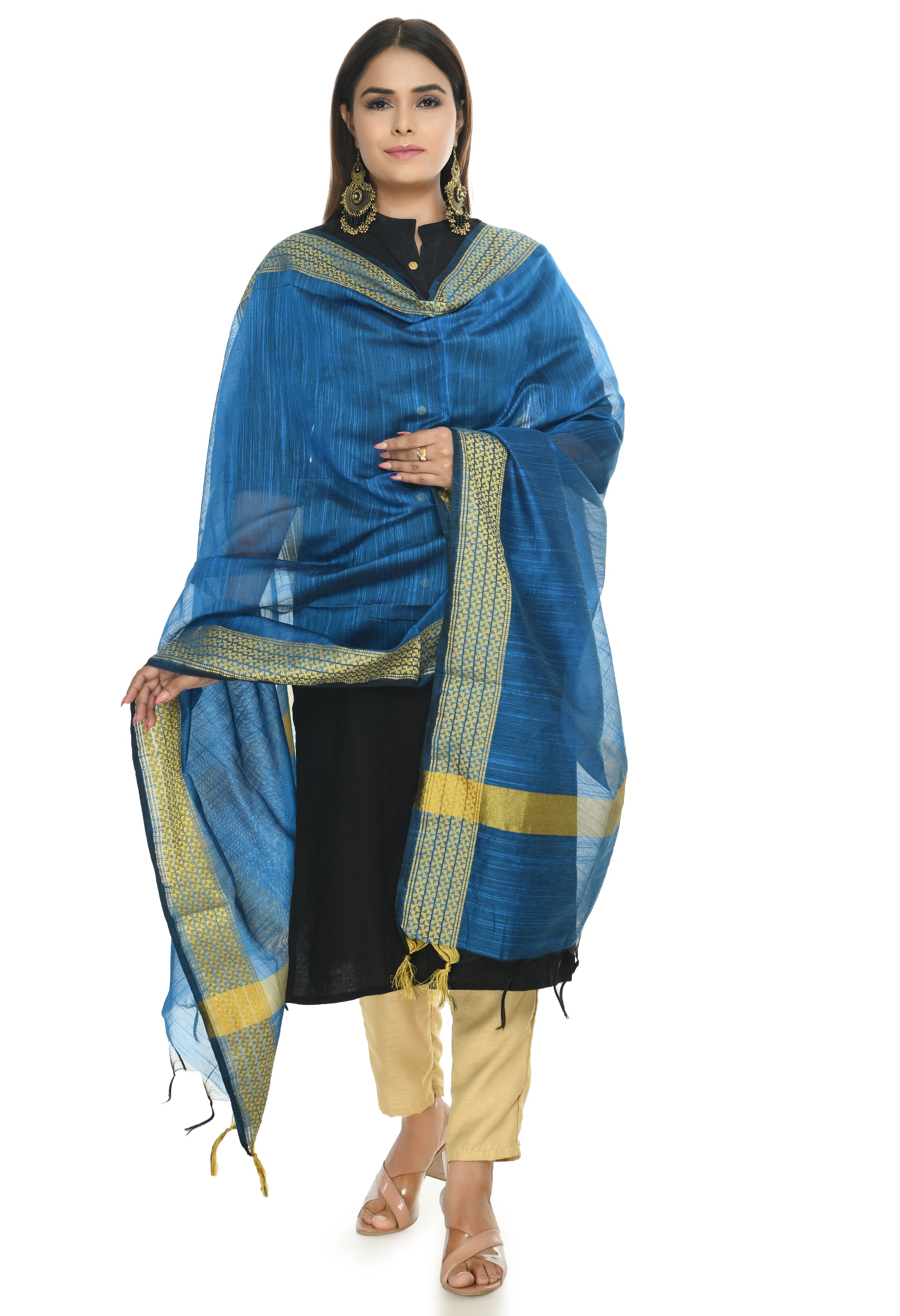 Women's Blue Color Handloom Cotton Dupatta - Moeza